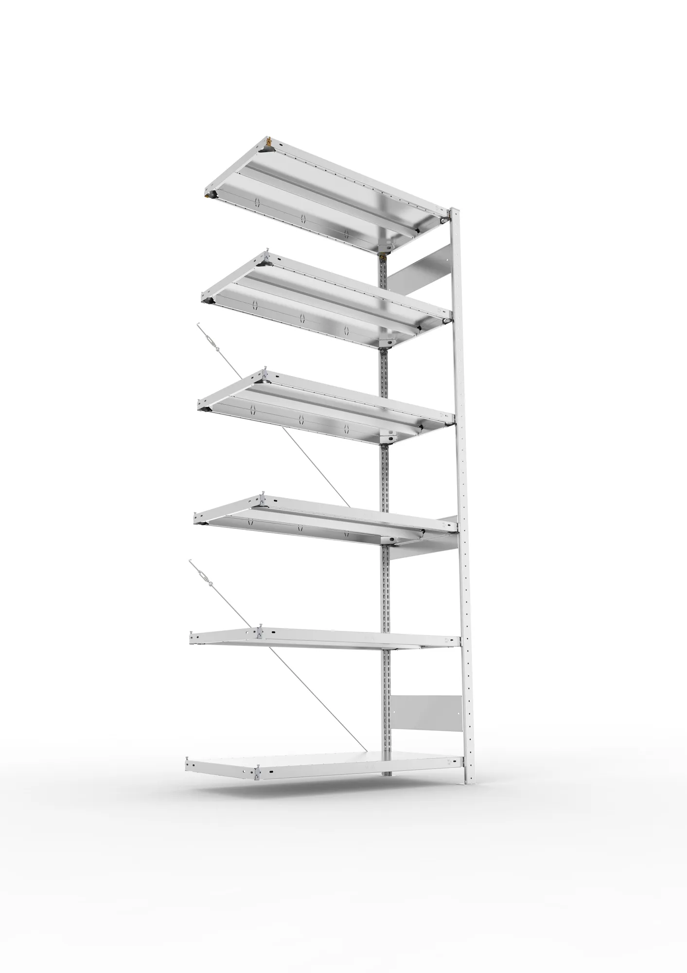 META CLIP, Fachbodenregal, Anbauregal, 2500 x 1000 x 500 mm, Fachlast 330 kg, 6 Ebenen, verzinkt – Ansicht von unten