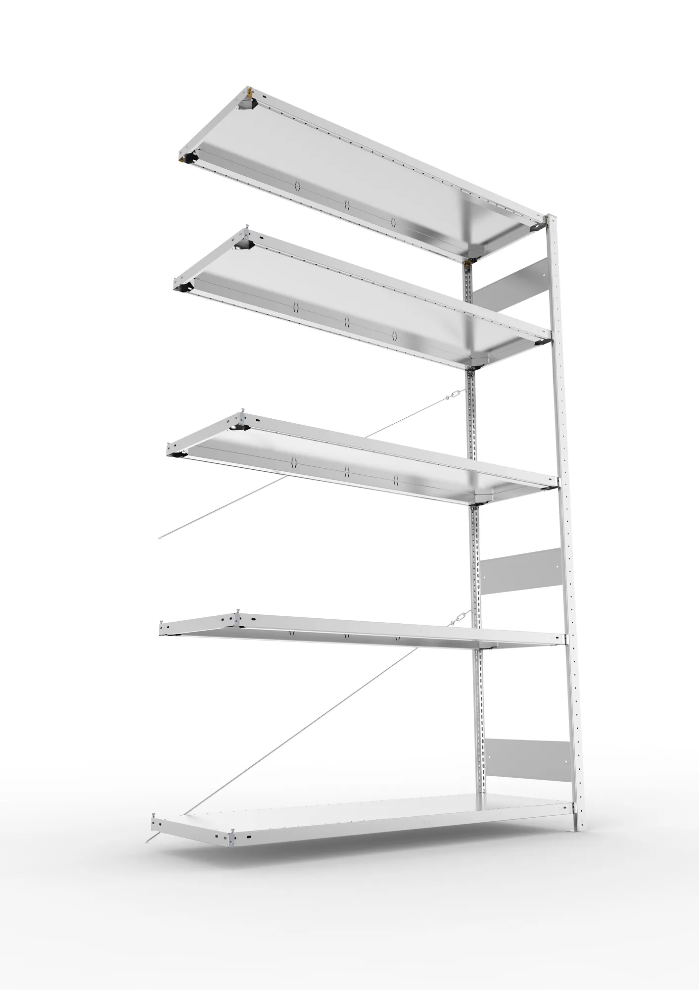 META CLIP S3, Fachbodenregal, Anbauregal, 2500 x 1500 x 500 mm, Fachlast 200 kg, 5 Ebenen, verzinkt – Ansicht von unten