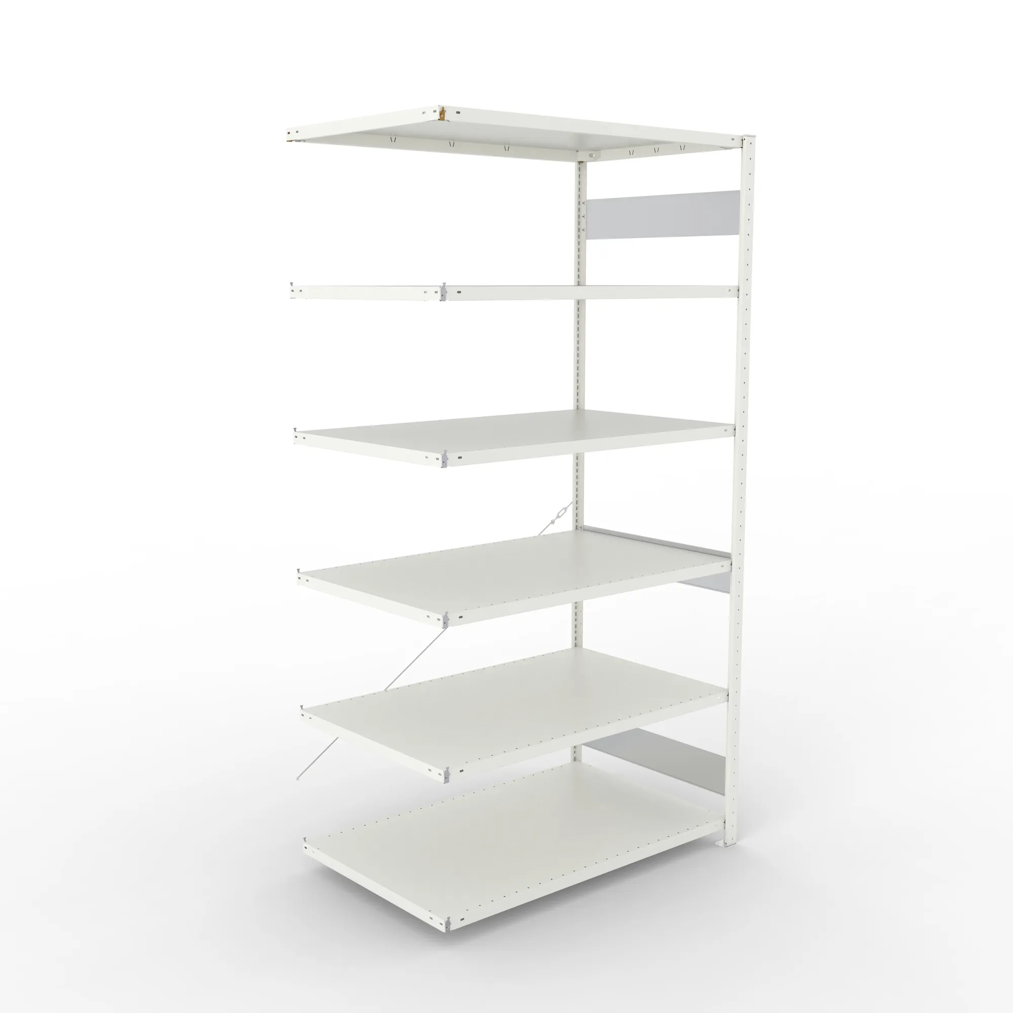 META CLIP S3, Fachbodenregal, Anbauregal, 2500 x 1300 x 800 mm, Fachlast 230 kg, 6 Ebenen, RAL 7035 – Ansicht von oben