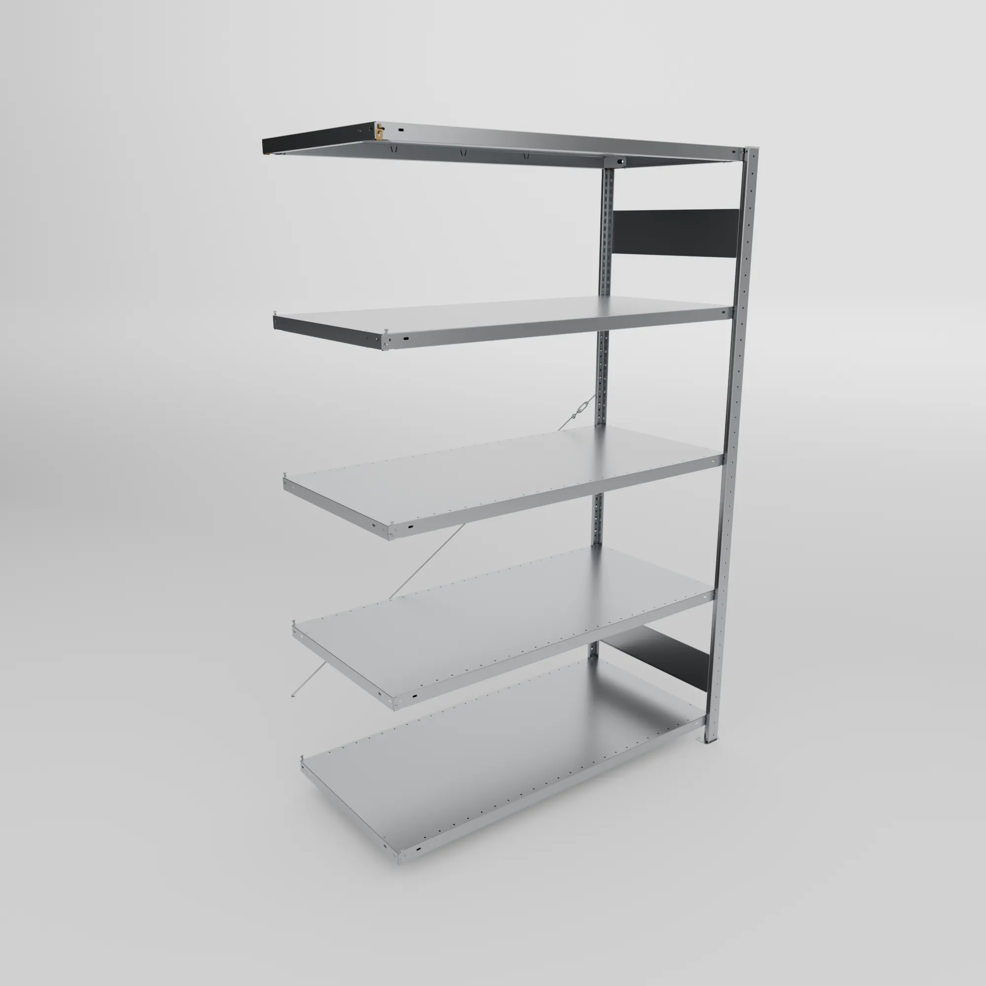 META CLIP S3, Fachbodenregal, Anbauregal, 2000 x 1300 x 600 mm, Fachlast 150 kg, 5 Ebenen, verzinkt – Ansicht von oben