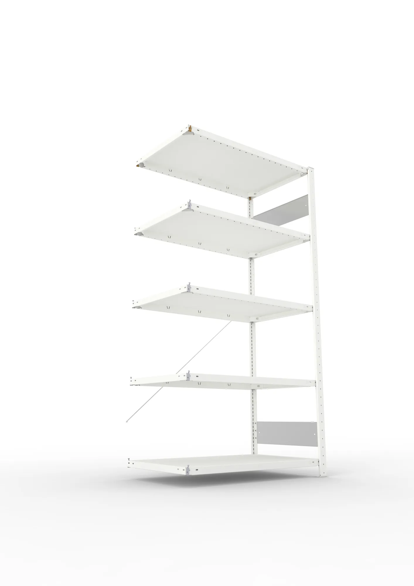 META CLIP S3, Fachbodenregal, Anbauregal, 2000 x 1000 x 600 mm, Fachlast 150 kg, 5 Ebenen, RAL 7035 – Ansicht von unten