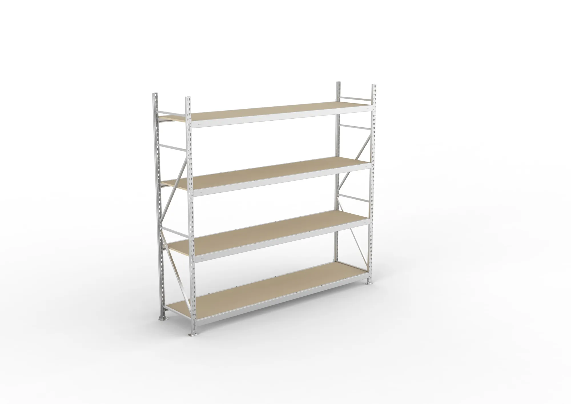 META MINI-RACK, Weitspannregal, Grundregal, 2500 x 2600 x 650 mm, Fachlast 490 kg, Spanplattenböden, 4 Ebenen – Ansicht von oben