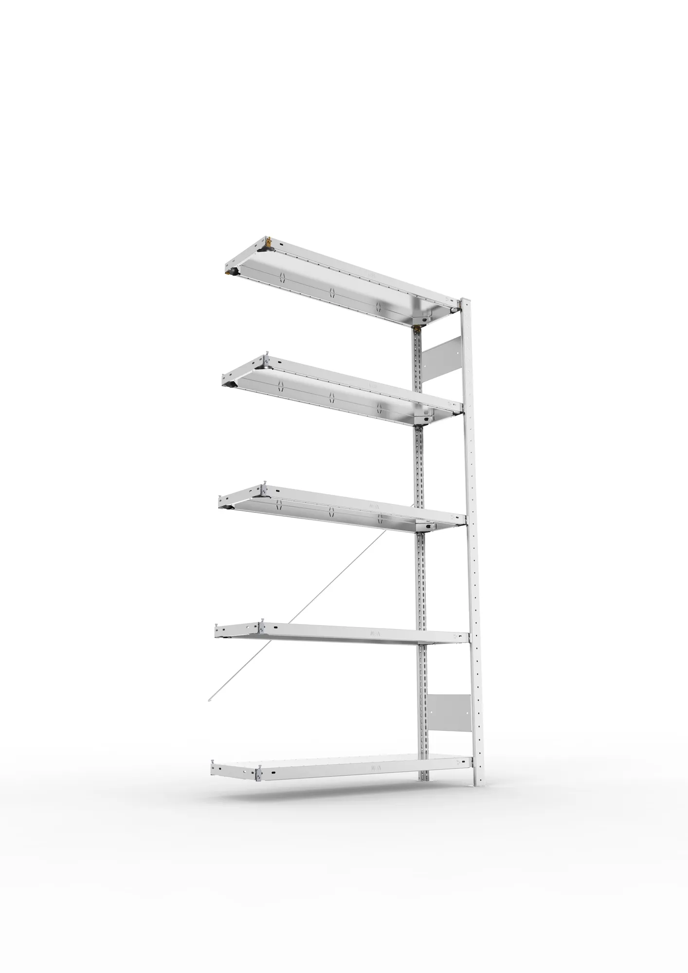 META CLIP, Fachbodenregal, Anbauregal, 2000 x 1000 x 300 mm, Fachlast 150 kg, 5 Ebenen, verzinkt – Ansicht von unten