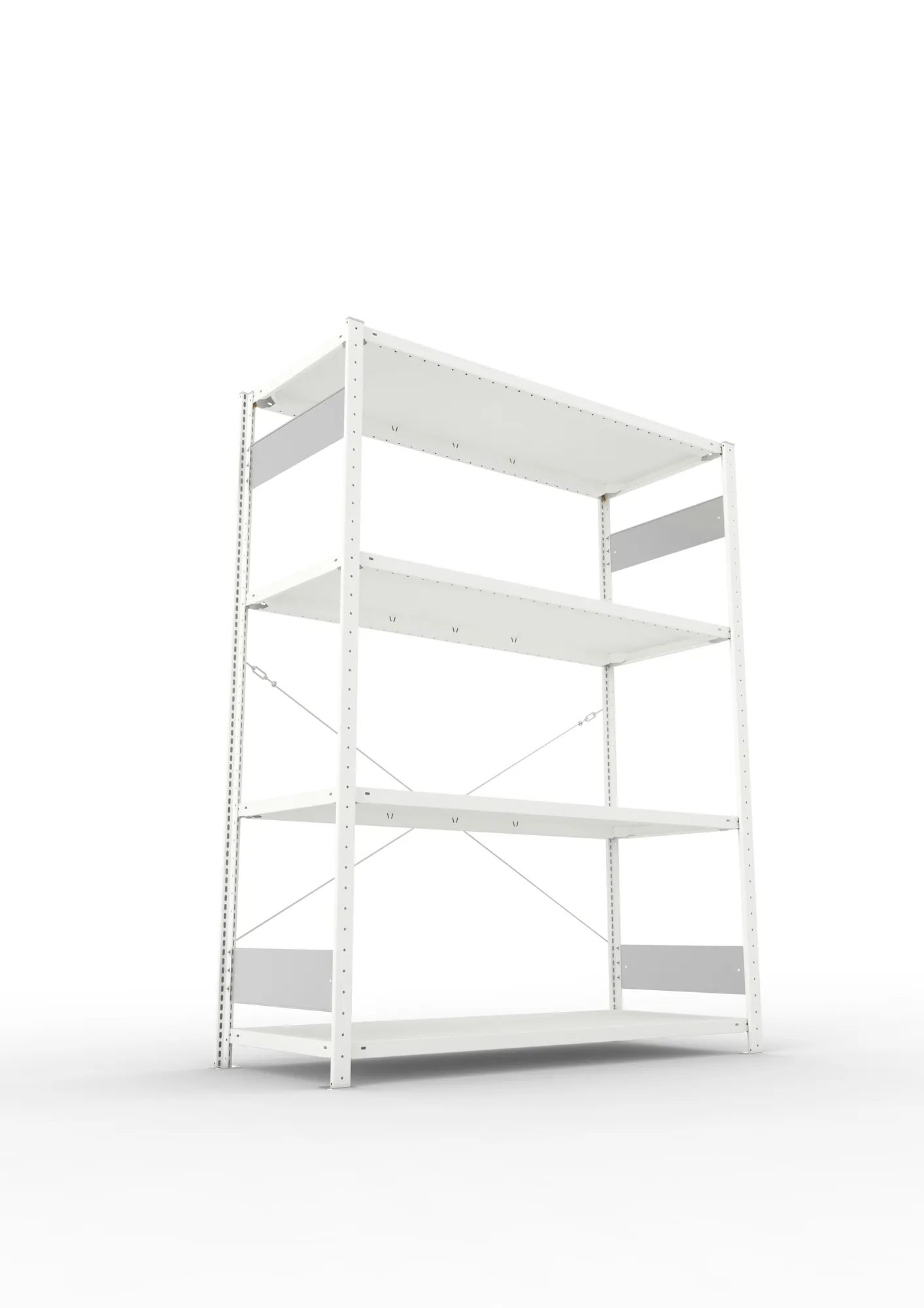 META CLIP S3, Fachbodenregal, Grundregal, 2000 x 1500 x 600 mm, Fachlast 200 kg, 4 Ebenen, RAL 7035 – Ansicht von unten
