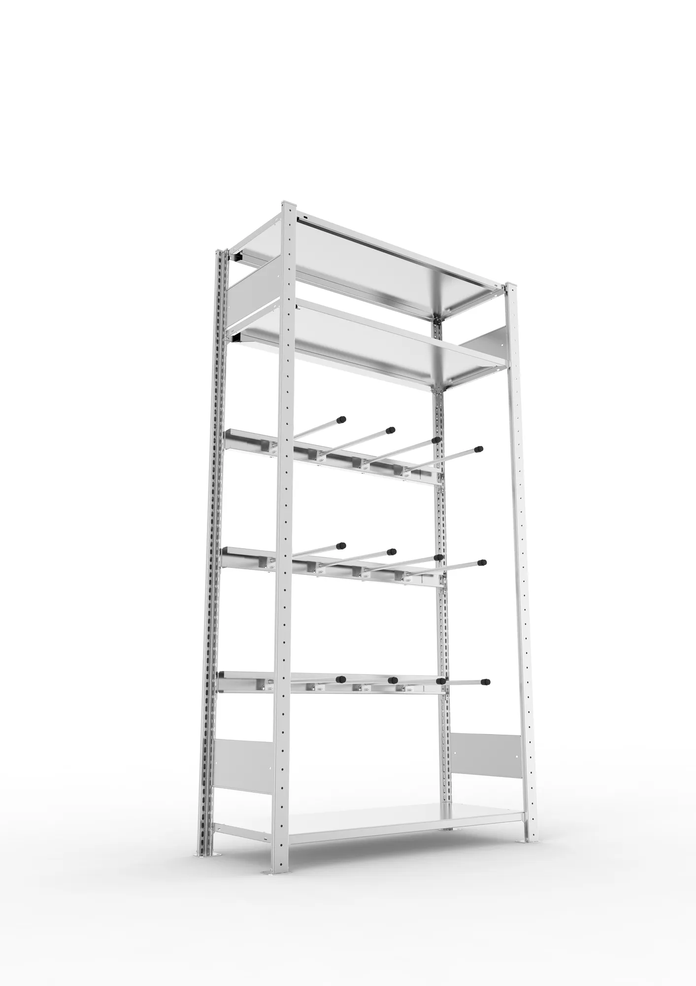 META CLIP, Keilriemenregal, Grundregal, 2000 x 1000 x 400 mm, 3 Ebenen, verzinkt – Ansicht von unten