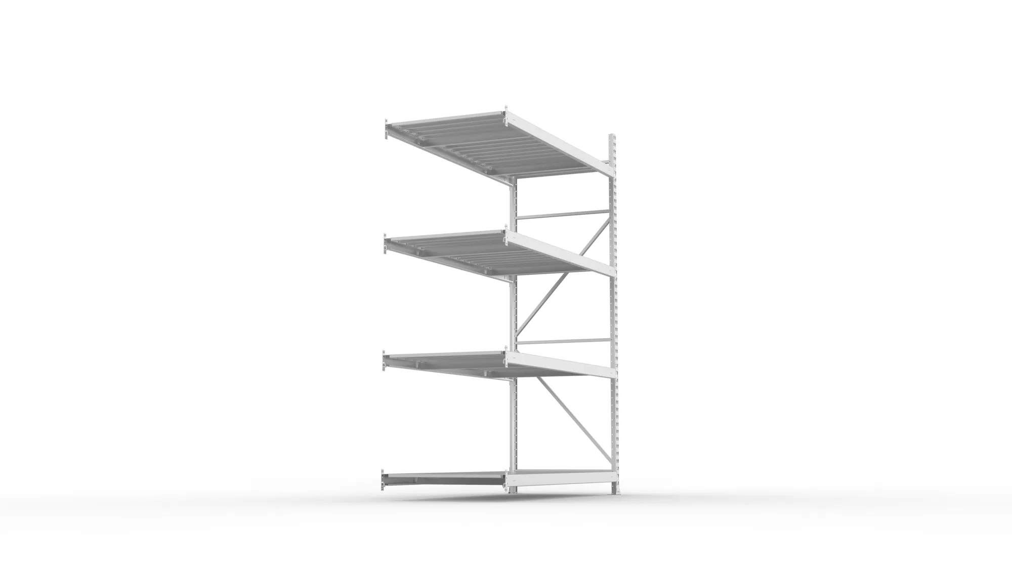 META MINI-RACK, Weitspannregal, Anbauregal, 2500 x 1800 x 800 mm, Fachlast 600 kg, Stahlpaneelböden, 4 Ebenen – Seitenansicht