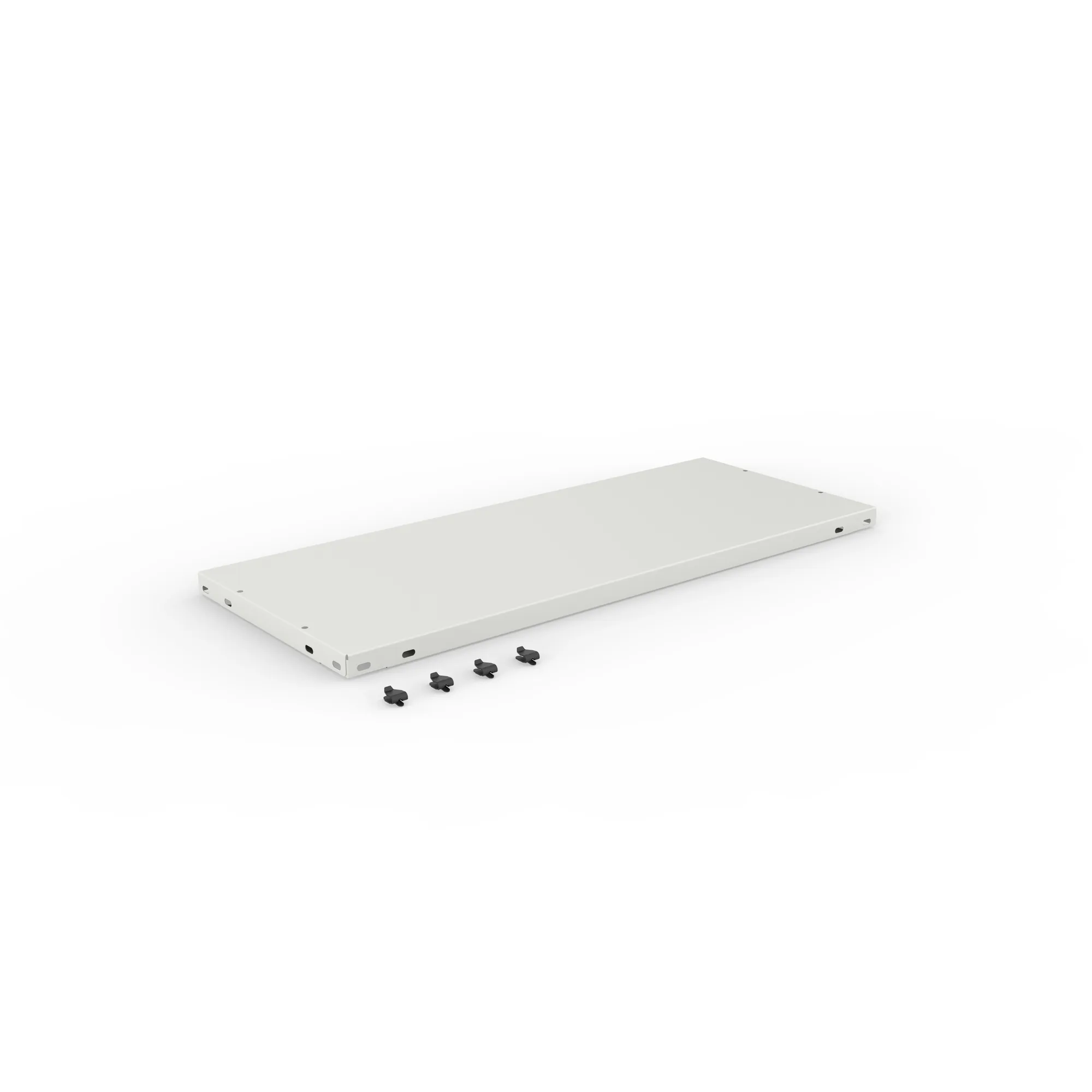 META CLIP COMPACT, Abdeckboden, 750 x 300 mm, RAL 7035, mit Fachbodenträgern – Ansicht in Blickhöhe