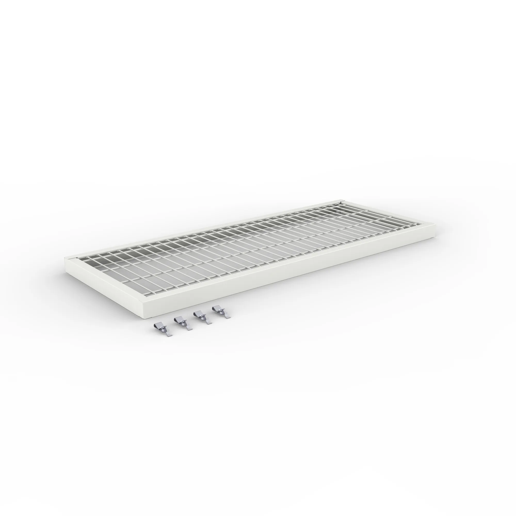 META CLIP, Zusatz-Drahtboden, 1000 x 400 mm, 150 kg, RAL 7035 – Ansicht in Blickhöhe