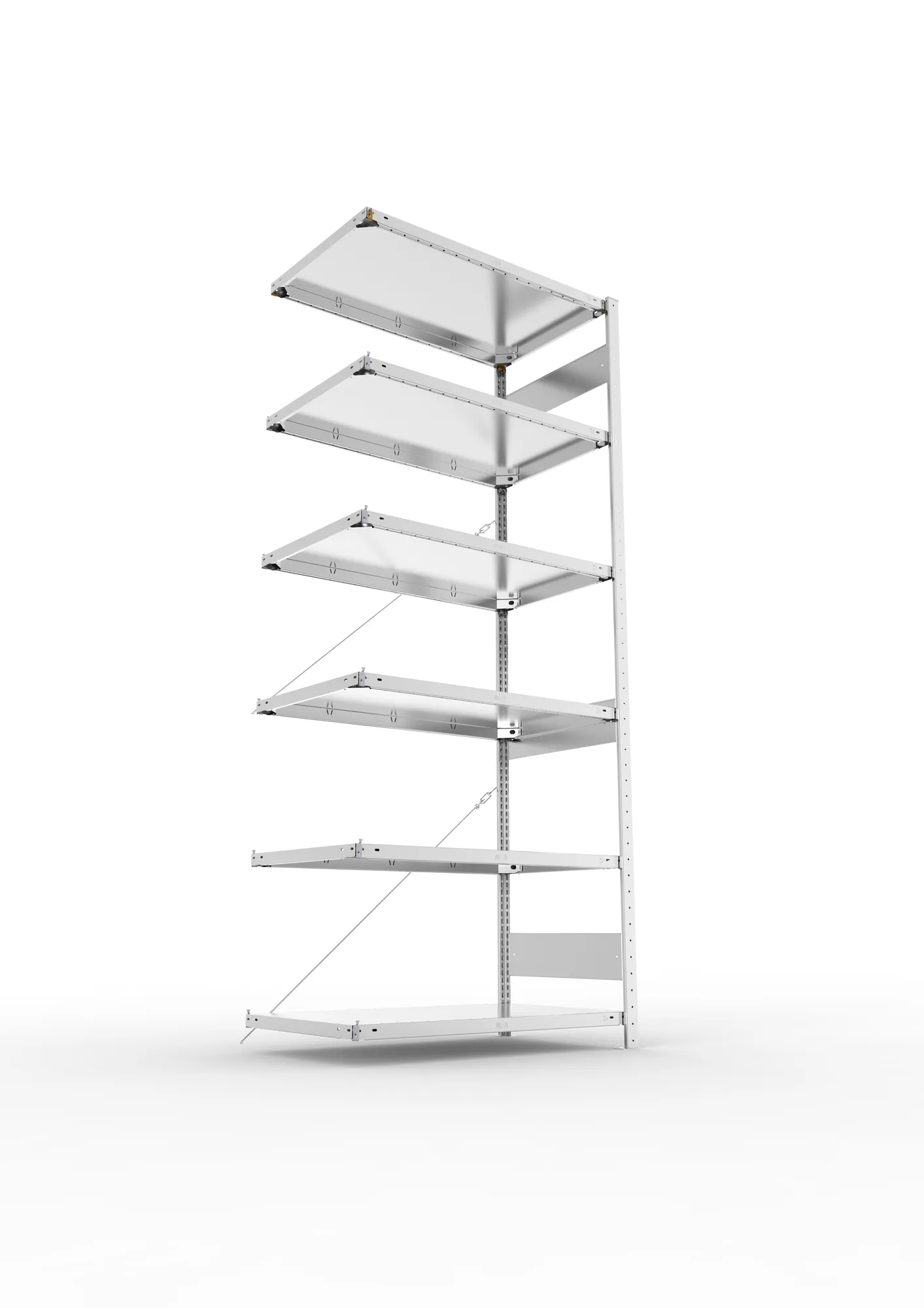 META CLIP, Fachbodenregal, Anbauregal, 2500 x 1000 x 600 mm, Fachlast 150 kg, 6 Ebenen, verzinkt – Ansicht von unten