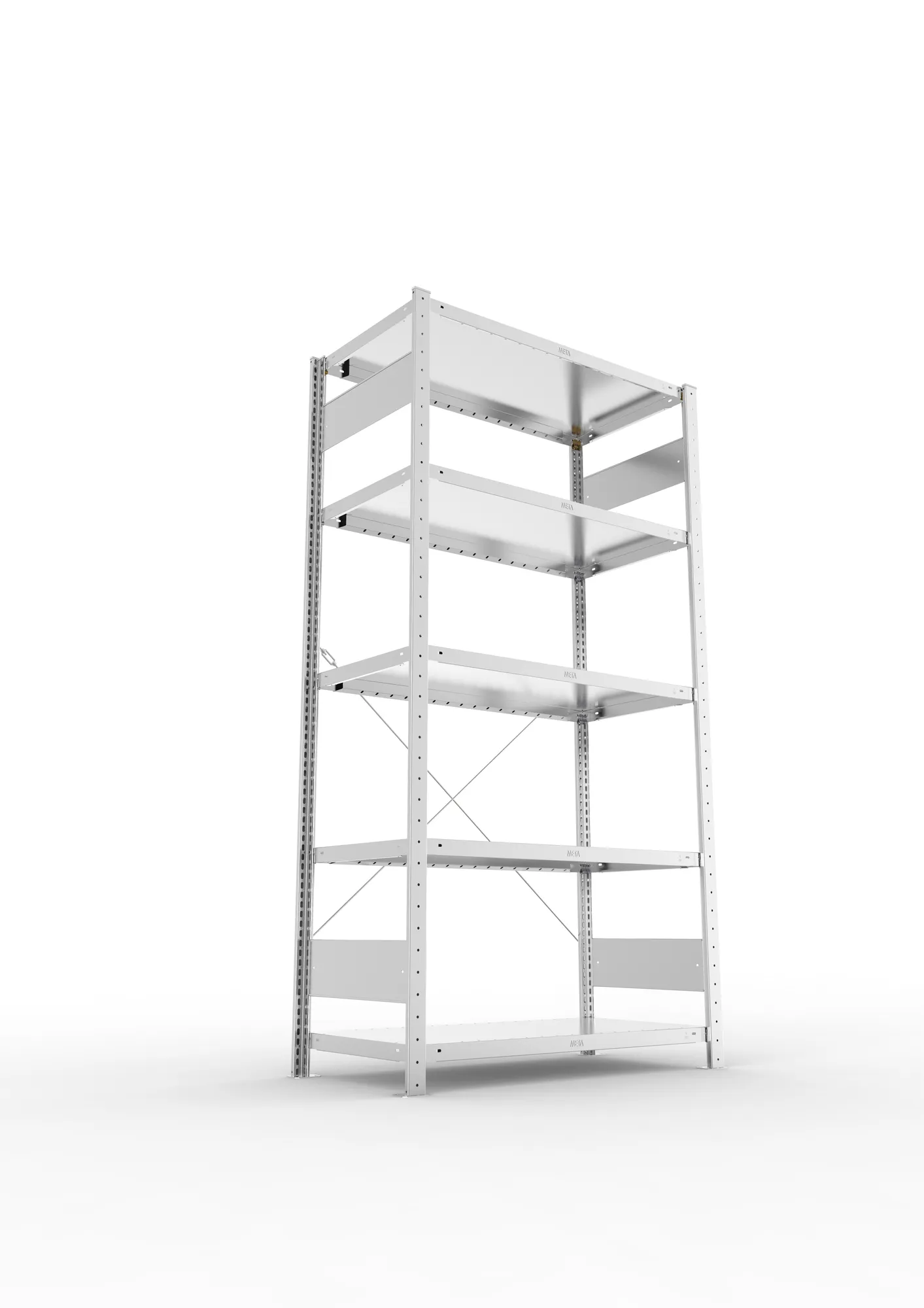 META CLIP, Fachbodenregal, Grundregal, 2000 x 1000 x 500 mm, Fachlast 230 kg, 5 Ebenen, verzinkt – Ansicht von unten
