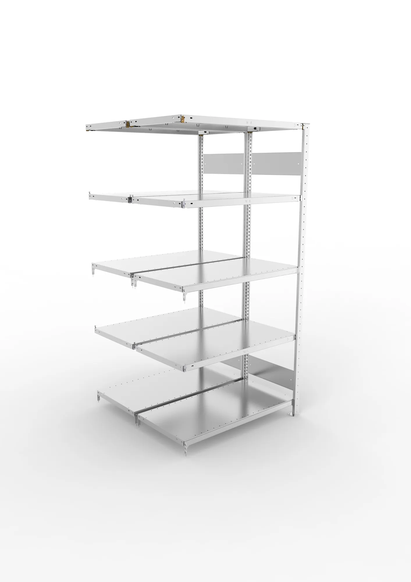 META CLIP S3, Fachbodenregal, Doppel-Anbauregal, 2000 x 1000 x 500 mm, Fachlast 150 kg, 5 Ebenen, Längsriegel, verzinkt – Ansicht von oben
