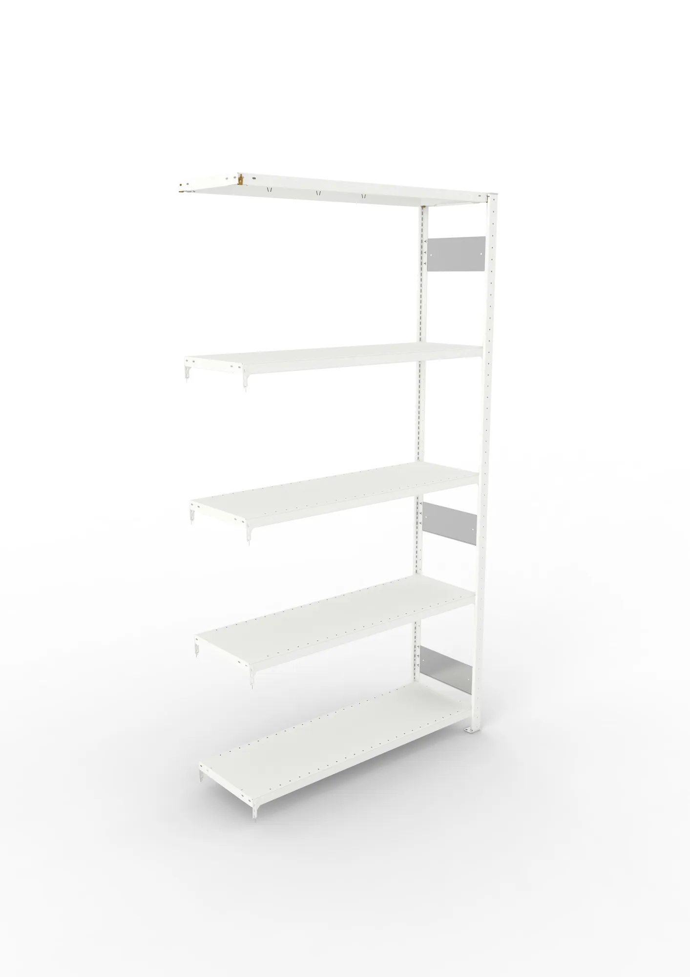 META CLIP S3, Fachbodenregal, Anbauregal, 2500 x 1300 x 400 mm, Fachlast 230 kg, 5 Ebenen, Längsriegel, RAL 7035 – Ansicht von oben