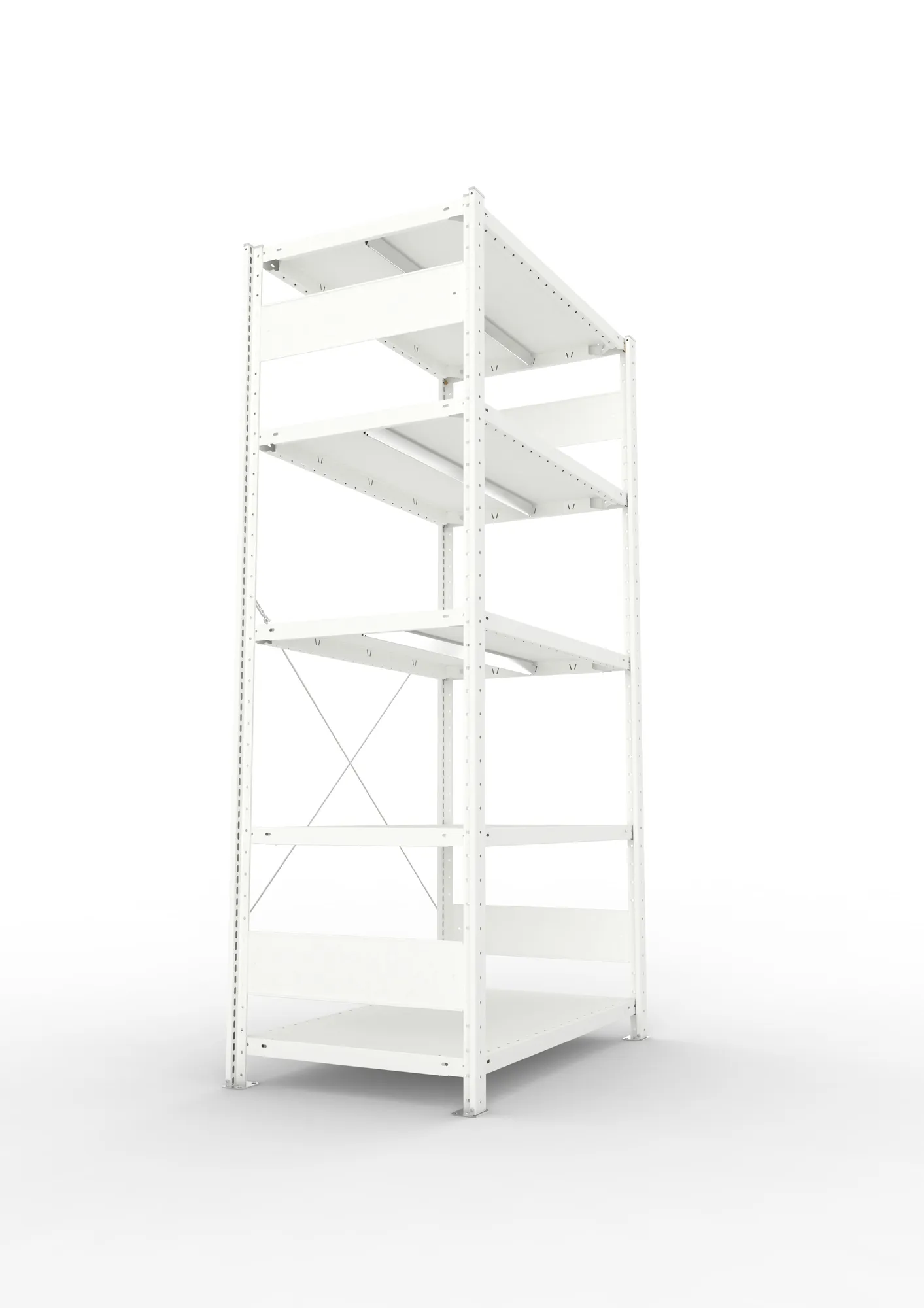 META CLIP, Fachbodenregal, Grundregal, 2000 x 1000 x 600 mm, Fachlast 330 kg, 5 Ebenen, RAL 7035 – Seitenansicht