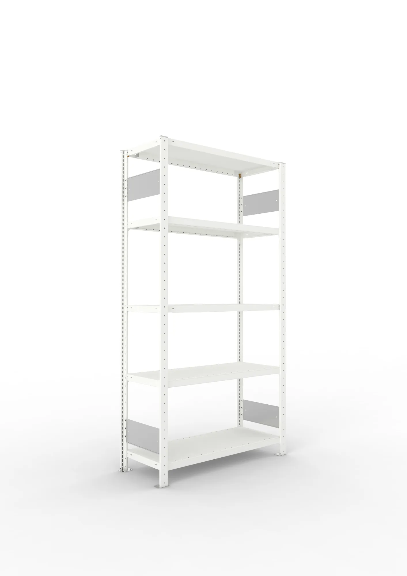 META CLIP S3, Fachbodenregal, Grundregal, 2000 x 1000 x 400 mm, Fachlast 230 kg, 5 Ebenen, Längsriegel, RAL 7035 – Ansicht in Blickhöhe
