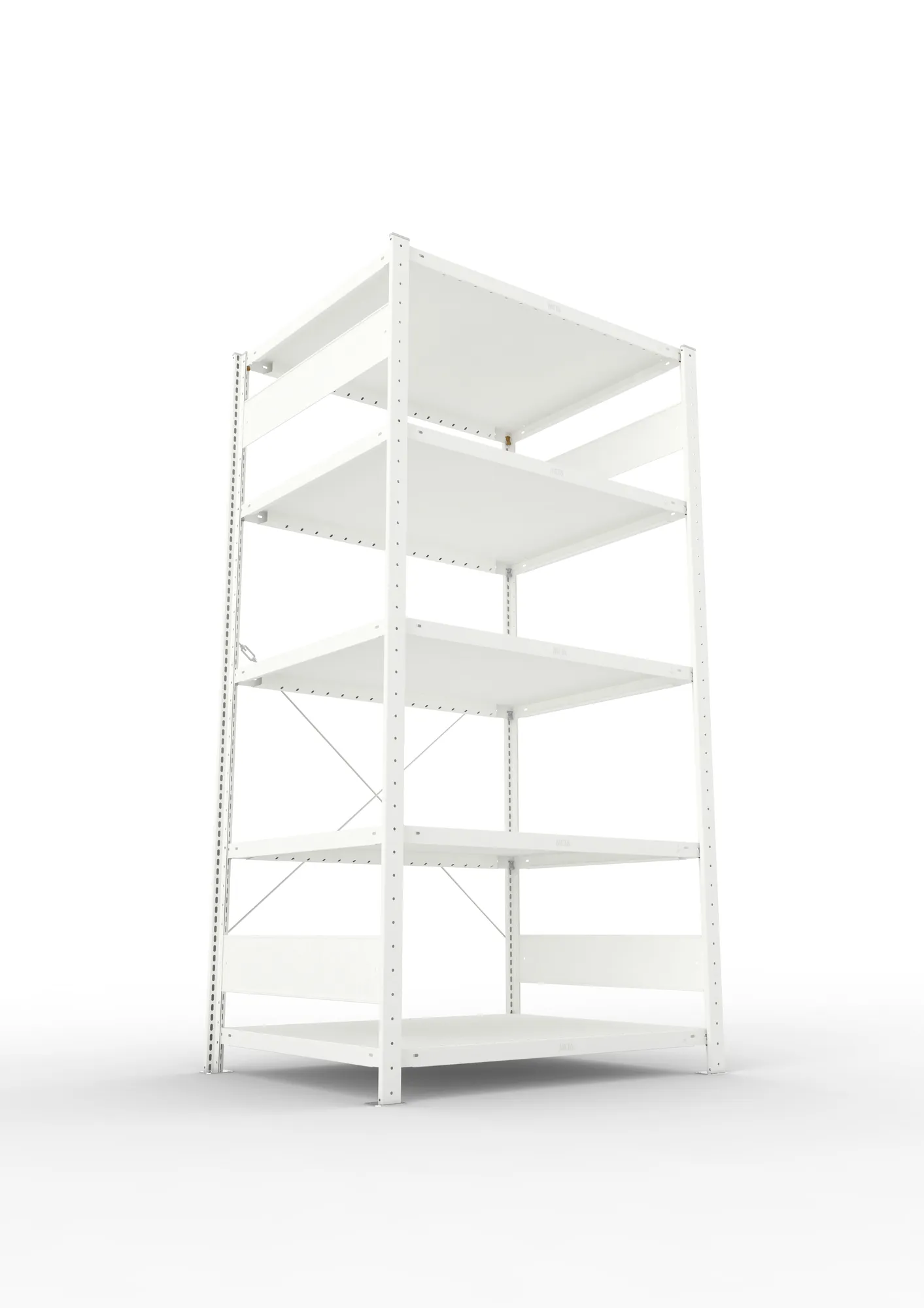 META CLIP, Fachbodenregal, Grundregal, 2000 x 1000 x 800 mm, Fachlast 230 kg, 5 Ebenen, RAL 7035 – Ansicht von unten
