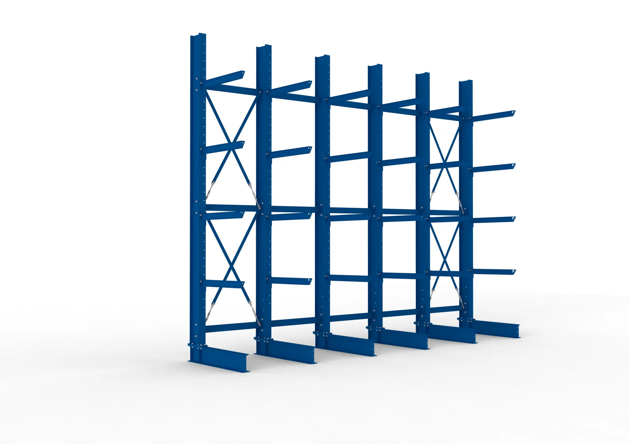 META MULTISTRONG H, Kragarmregal, 5 Felder, 4000 x 5000 x 800 mm, Armlast 630 kg, einseitig, 4+1 Ebenen – Ansicht in Blickhöhe