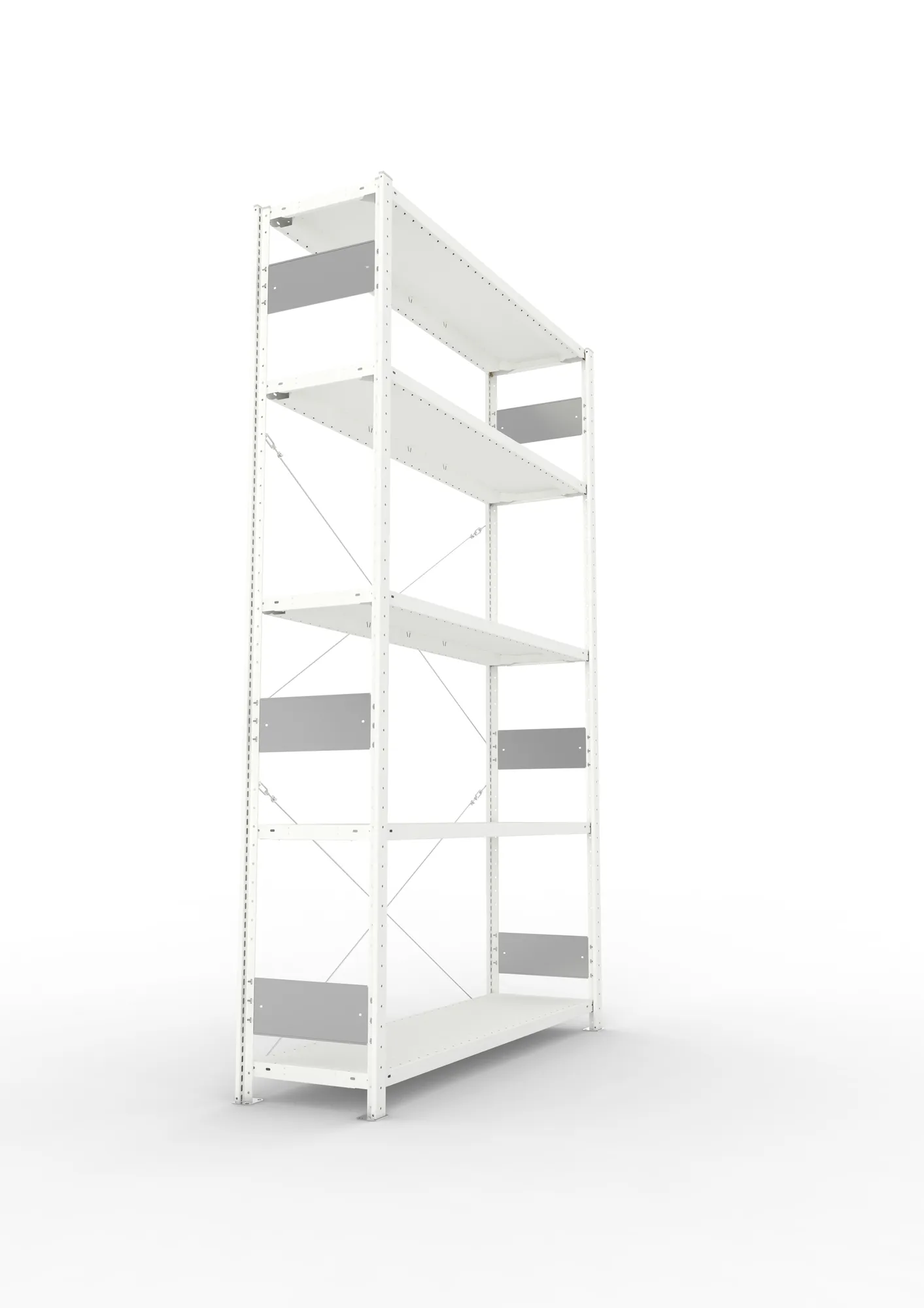 META CLIP S3, Fachbodenregal, Grundregal, 2500 x 1500 x 400 mm, Fachlast 200 kg, 5 Ebenen, RAL 7035 – Seitenansicht