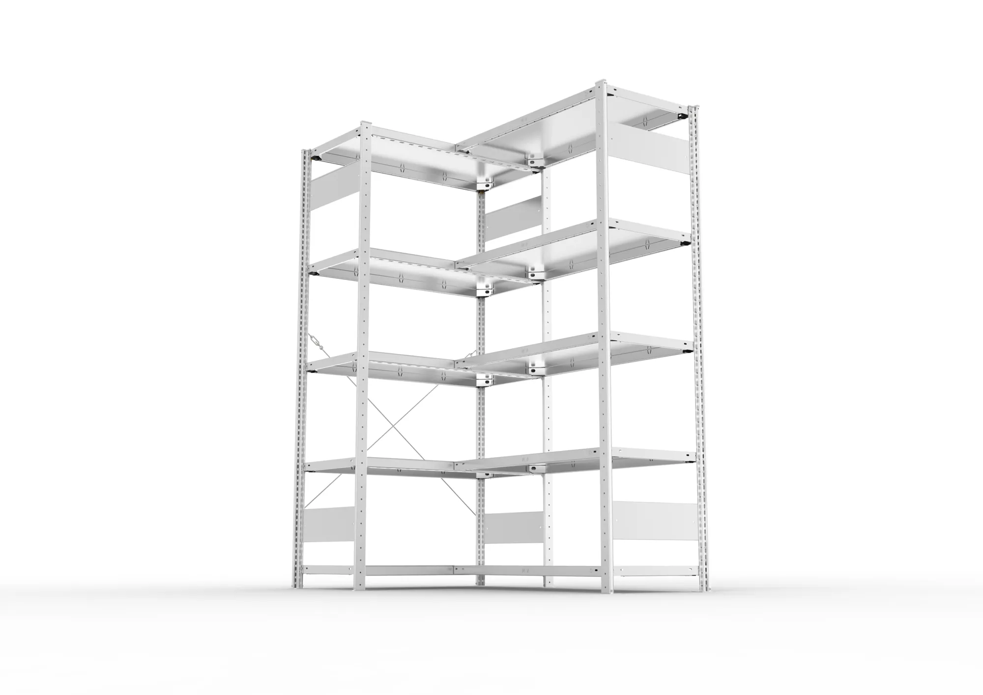 META CLIP, Eckregal, 2000 x 1000 x 500 mm, Fachlast 100 kg, 5 Ebenen, verzinkt – Ansicht von unten
