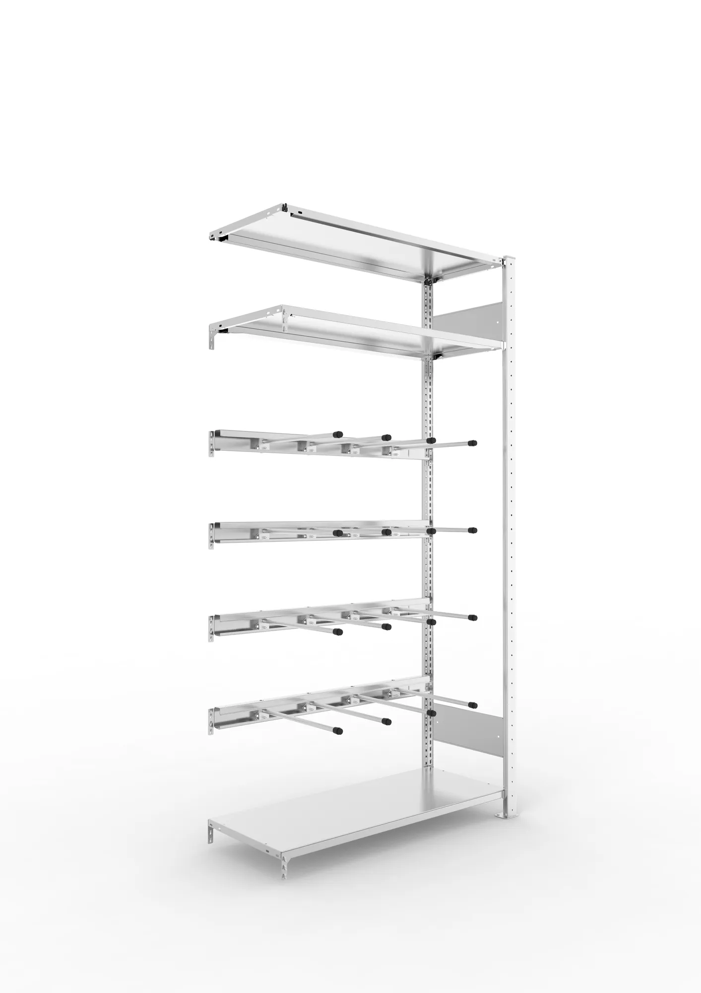 META CLIP, Keilriemenregal, Anbauregal, 2000 x 1000 x 400 mm, 4 Ebenen, verzinkt – Ansicht in Blickhöhe