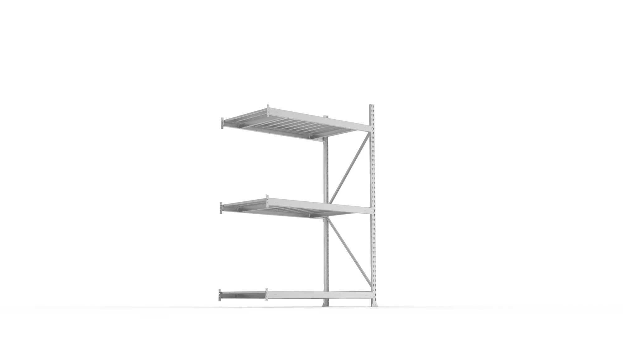META MINI-RACK, Weitspannregal, Anbauregal, 2200 x 1400 x 800 mm, Fachlast 600 kg, Stahlpaneelböden, 3 Ebenen – Ansicht von unten