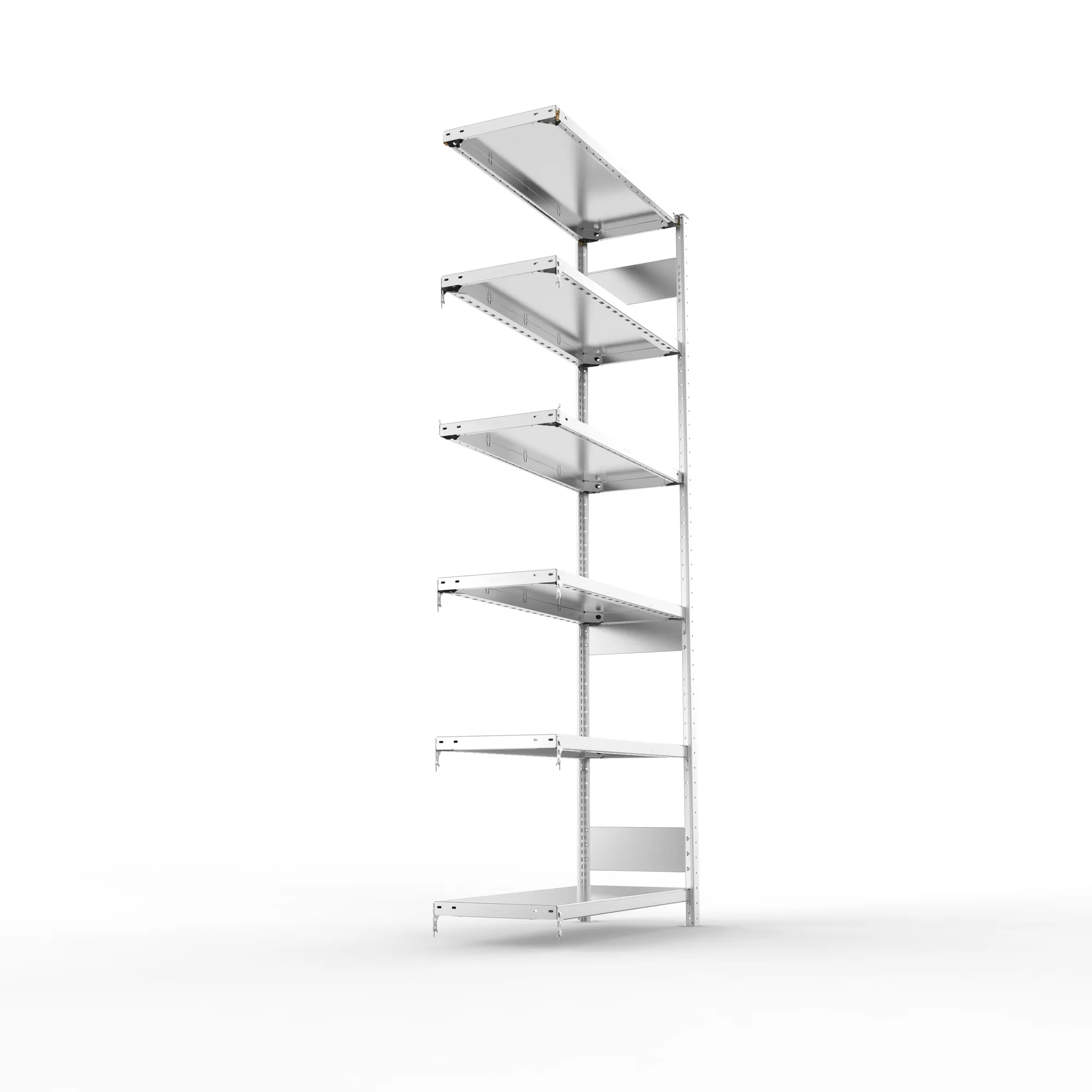 META CLIP S3, Fachbodenregal, Anbauregal, 2500 x 1000 x 400 mm, Fachlast 230 kg, 6 Ebenen, Längsriegel, verzinkt – Seitenansicht
