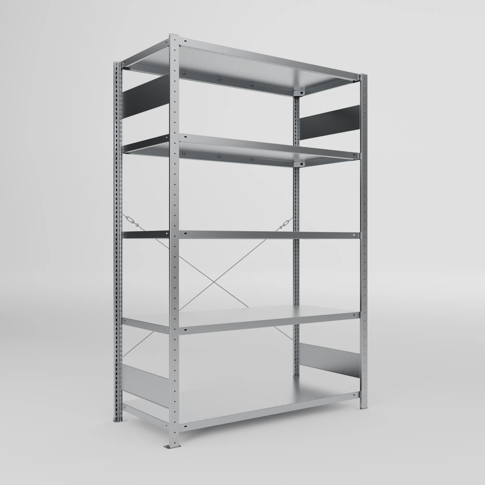META CLIP S3, Fachbodenregal, Grundregal, 2000 x 1300 x 600 mm, Fachlast 230 kg, 5 Ebenen, verzinkt – Ansicht in Blickhöhe
