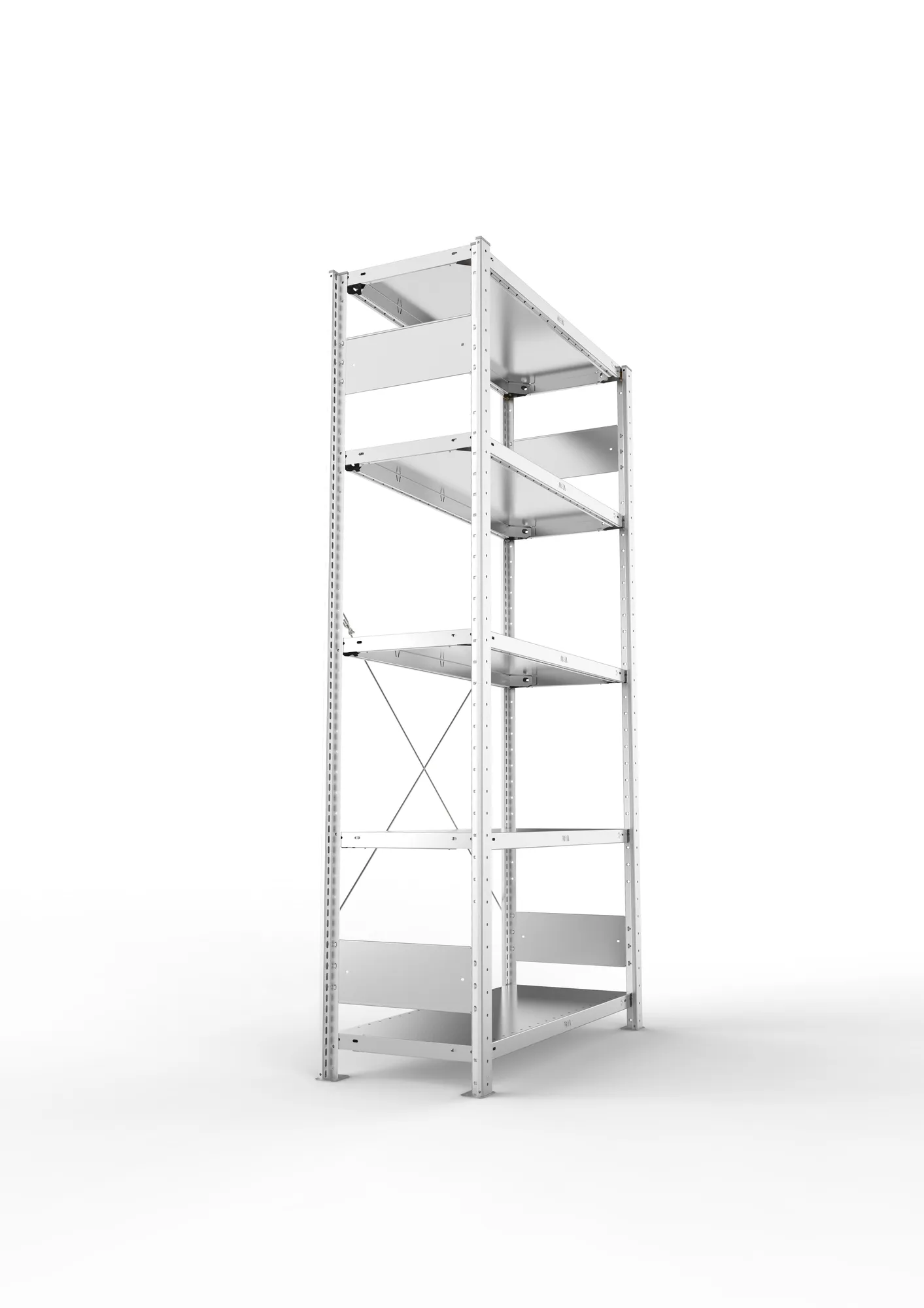 META CLIP S3, Fachbodenregal, Grundregal, 2000 x 1000 x 400 mm, Fachlast 150 kg, 5 Ebenen, verzinkt – Seitenansicht