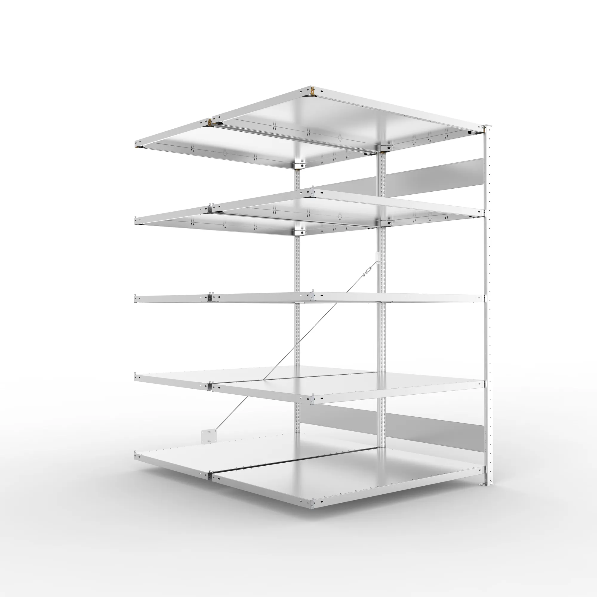 META CLIP S3, Fachbodenregal, Doppel-Anbauregal, 2000 x 1300 x 800 mm, Fachlast 230 kg, 5 Ebenen, verzinkt – Ansicht in Blickhöhe