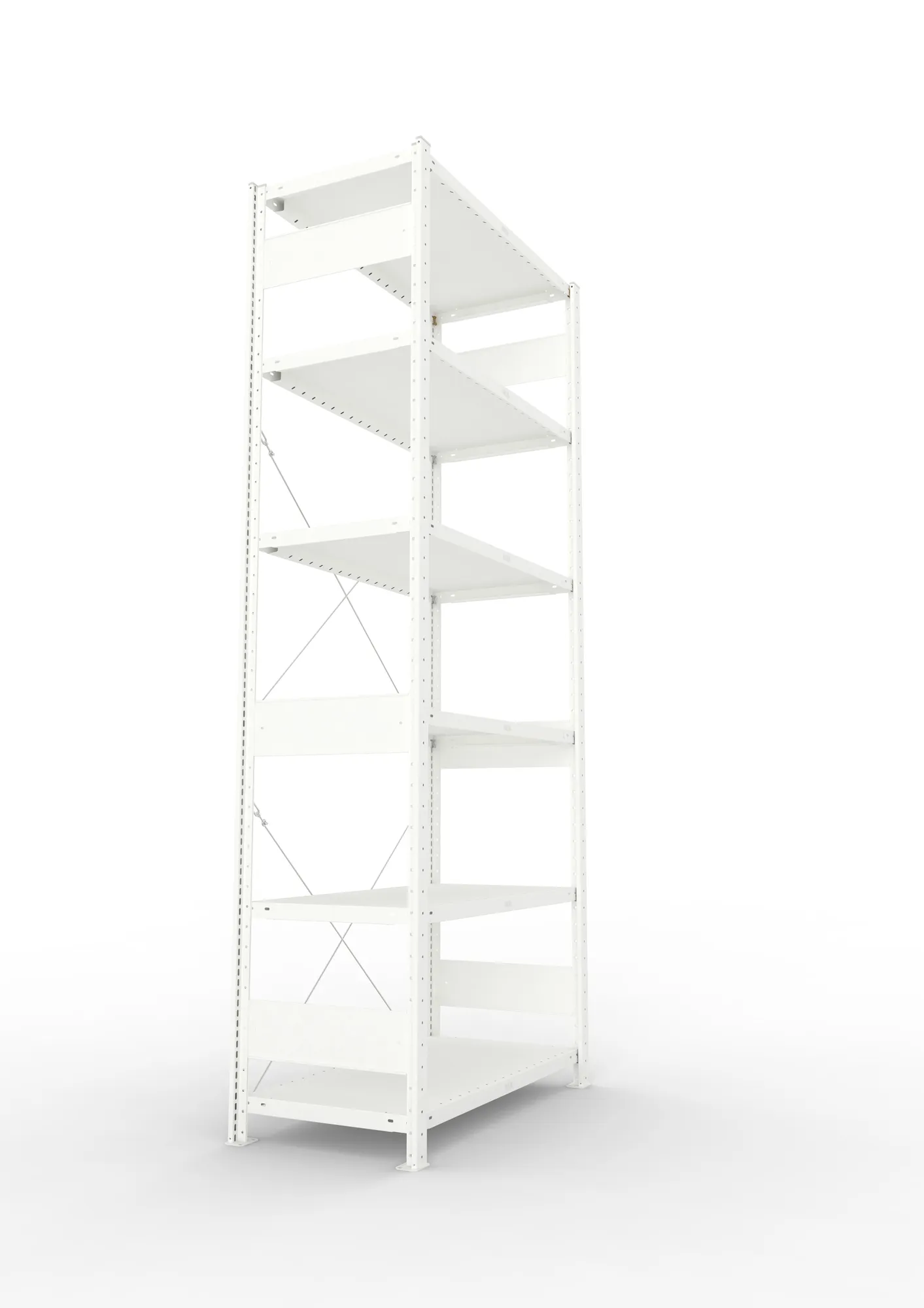 META CLIP, Fachbodenregal, Grundregal, 2500 x 1000 x 500 mm, Fachlast 230 kg, 6 Ebenen, RAL 7035 – Seitenansicht