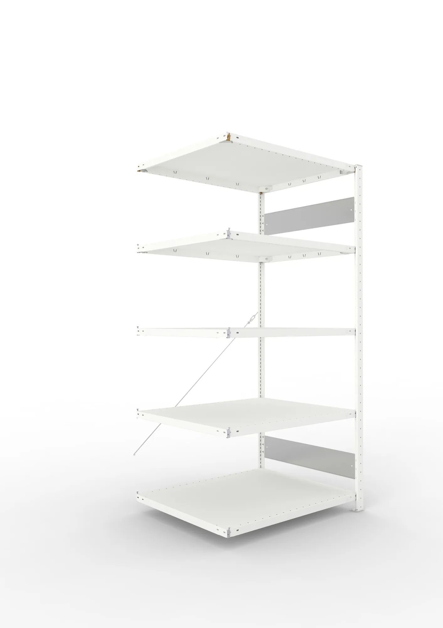 META CLIP S3, Fachbodenregal, Anbauregal, 2000 x 1000 x 800 mm, Fachlast 230 kg, 5 Ebenen, RAL 7035 – Ansicht in Blickhöhe
