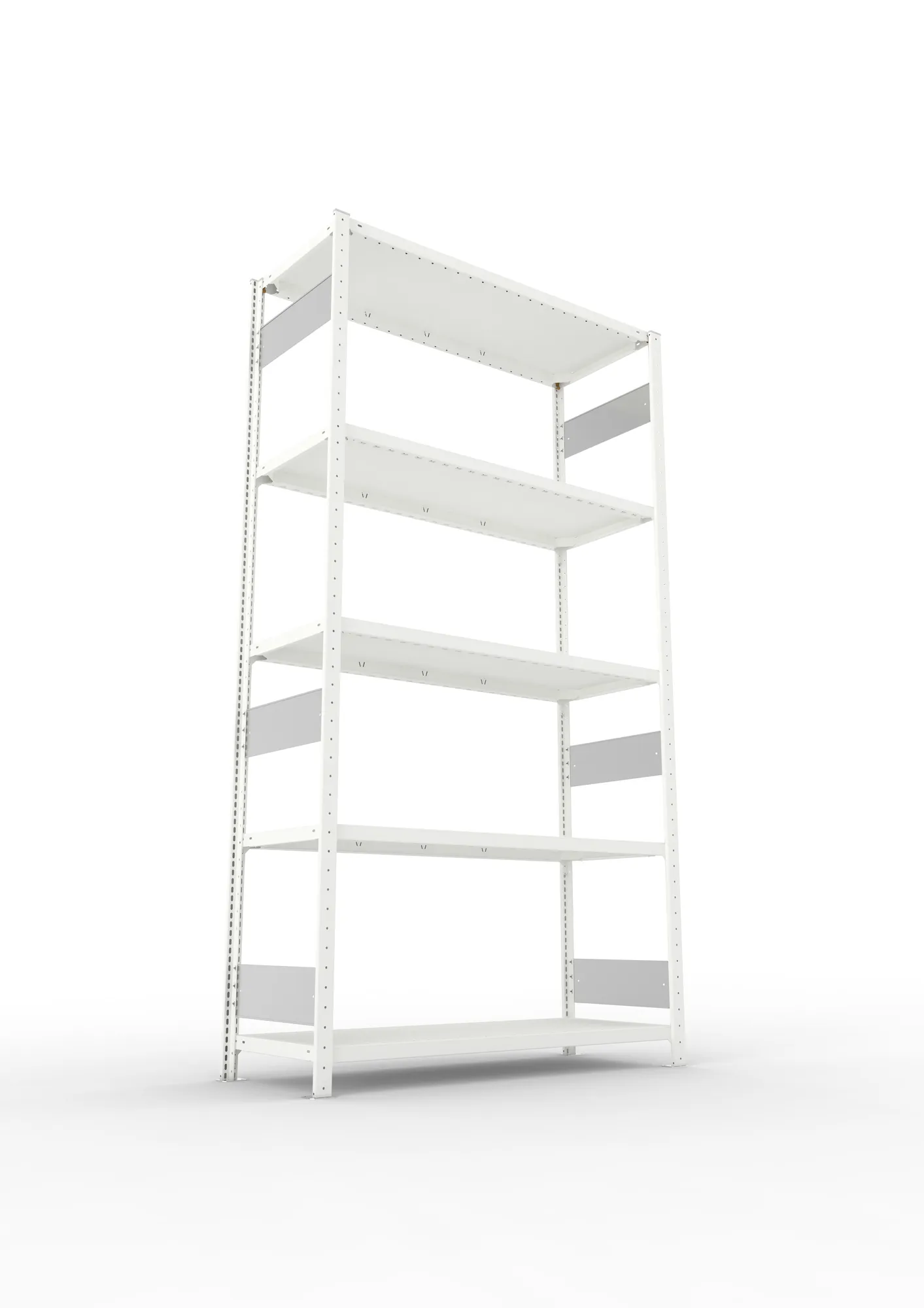 META CLIP S3, Fachbodenregal, Grundregal, 2500 x 1300 x 500 mm, Fachlast 230 kg, 5 Ebenen, Längsriegel, RAL 7035 – Ansicht von unten