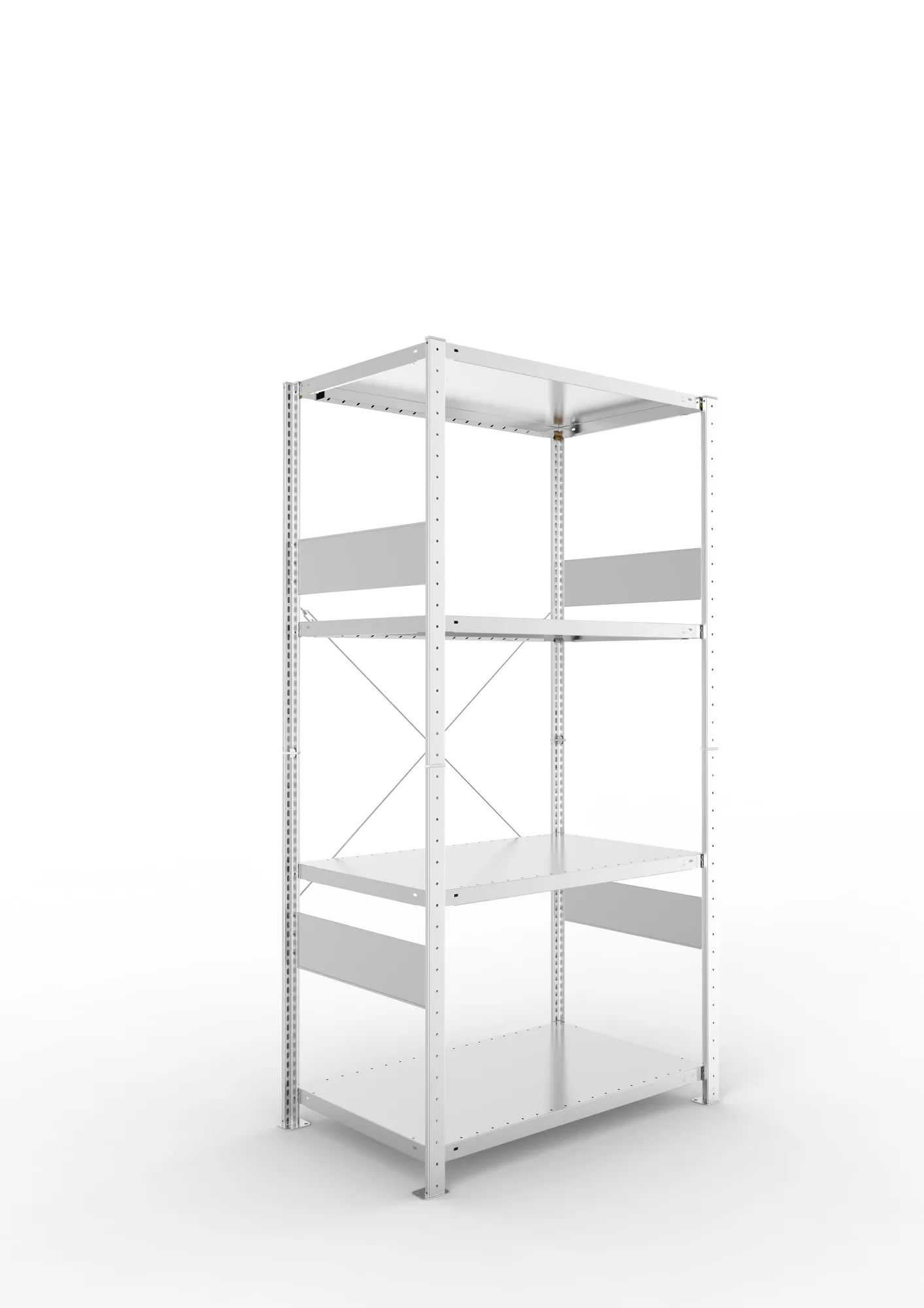 META CLIP SPLIT, Fachbodenregal, Grundregal, 2000 x 1000 x 600 mm, Fachlast 230 kg, 4 Ebenen, verzinkt – Ansicht in Blickhöhe