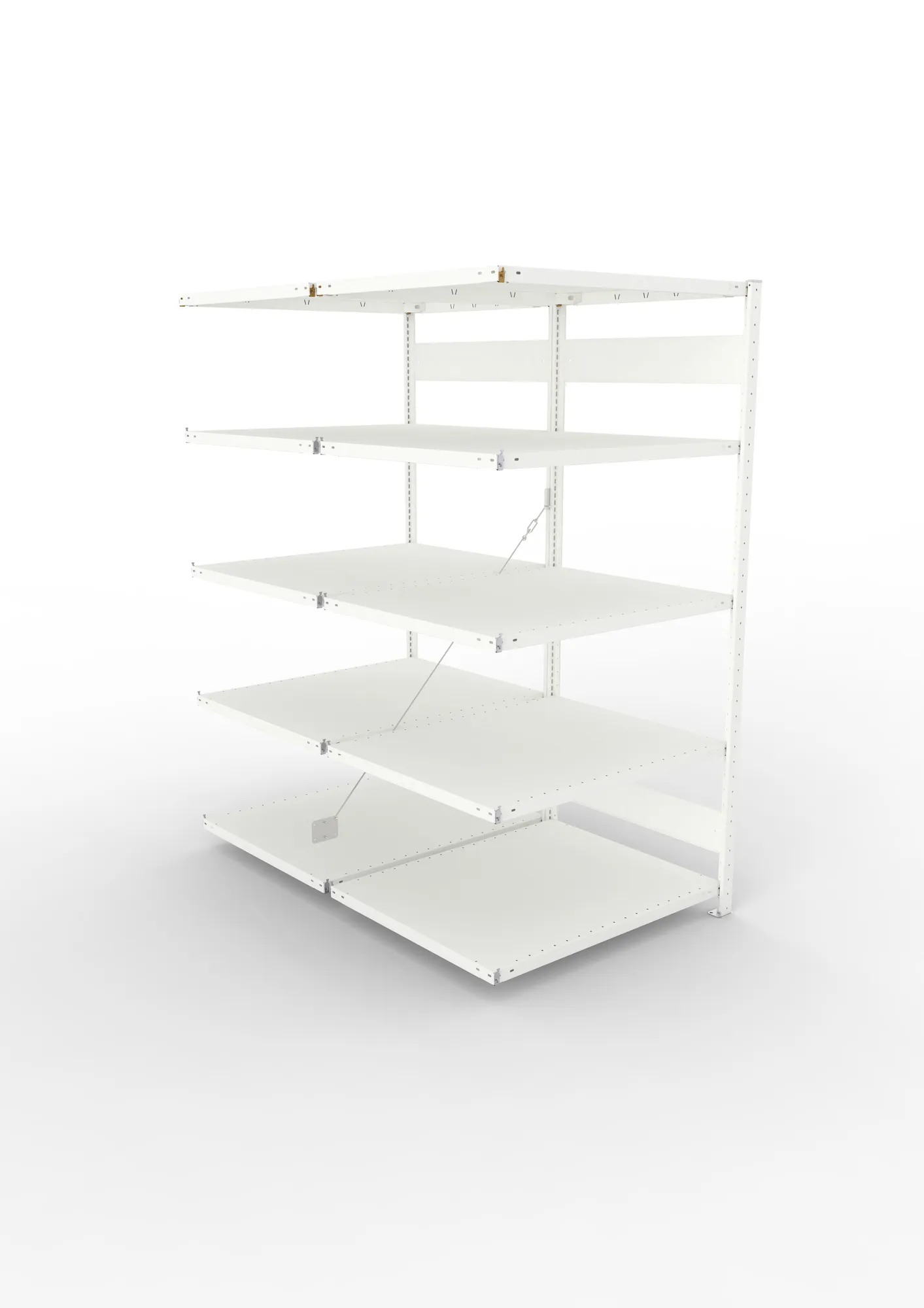 META CLIP, Fachbodenregal, Doppel-Anbauregal, 2000 x 1000 x 800 mm, Fachlast 230 kg, 5 Ebenen, RAL 7035 – Ansicht von oben