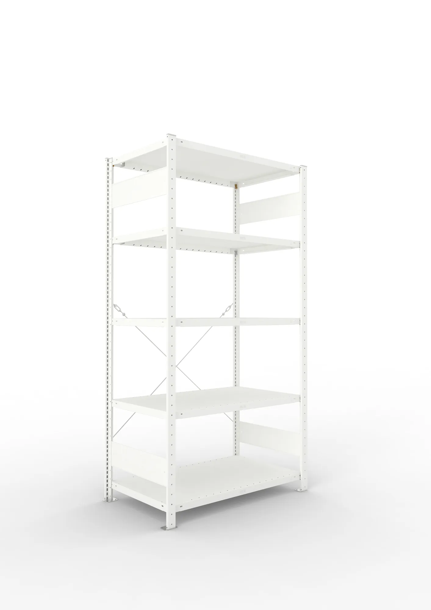 META CLIP, Fachbodenregal, Grundregal, 2000 x 1000 x 600 mm, Fachlast 230 kg, 5 Ebenen, RAL 7035 – Ansicht in Blickhöhe