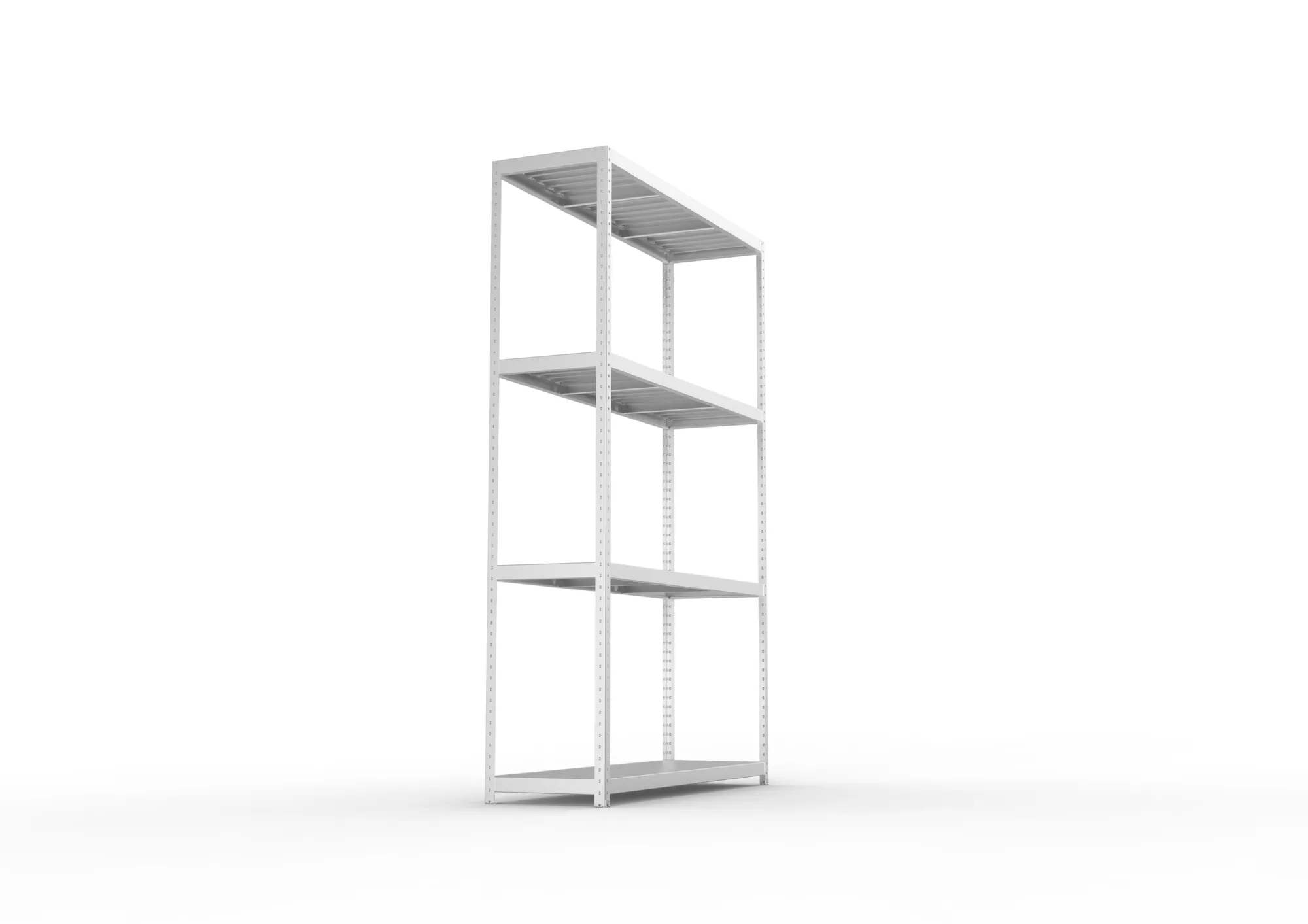 META SPEED-RACK, Weitspannregal, 2970 x 2000 x 600 mm, Fachlast 500 kg, Stahlpaneelböden, 4 Ebenen – Seitenansicht