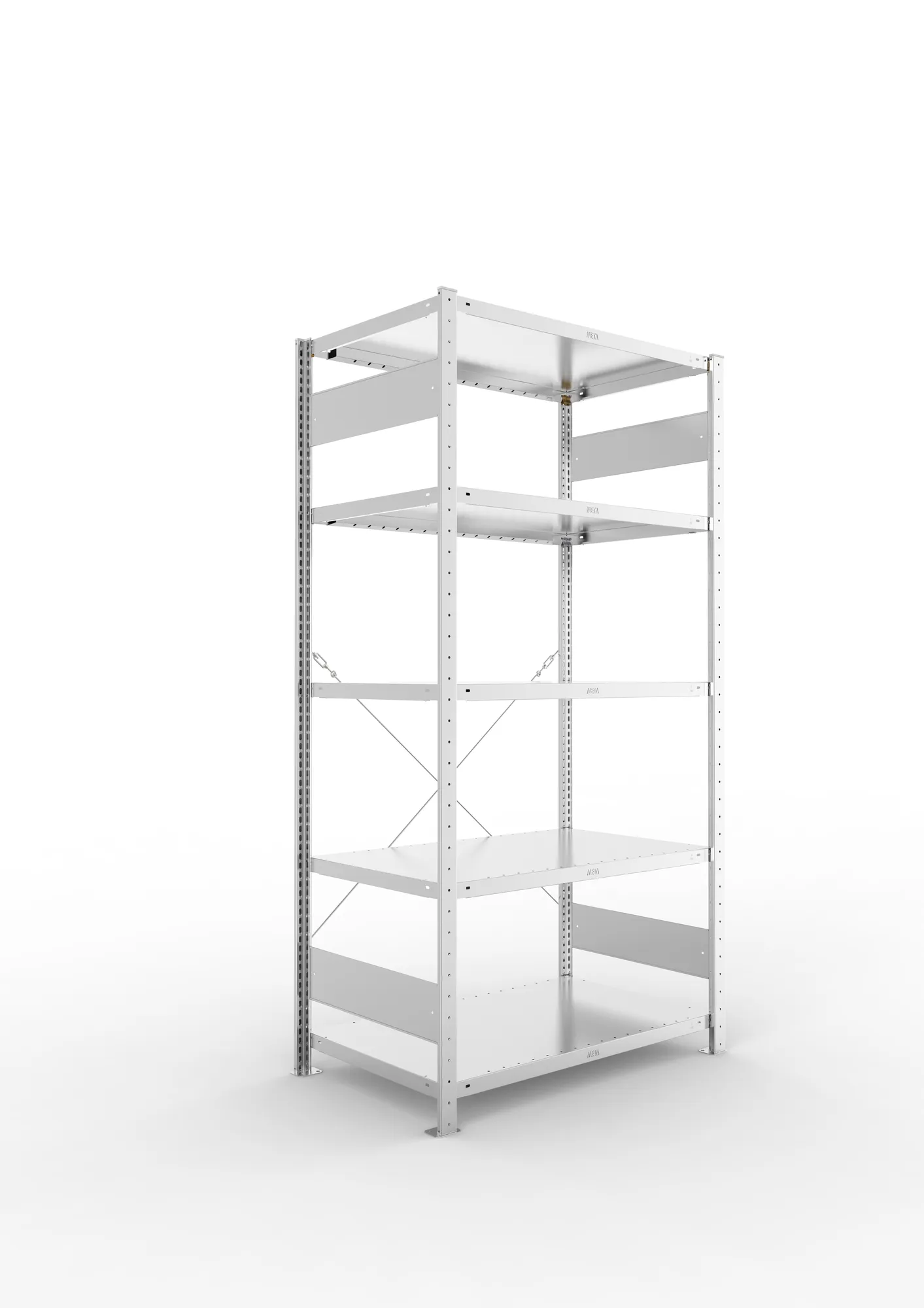 META CLIP, Fachbodenregal, Grundregal, 2000 x 1000 x 600 mm, Fachlast 230 kg, 5 Ebenen, verzinkt – Ansicht in Blickhöhe