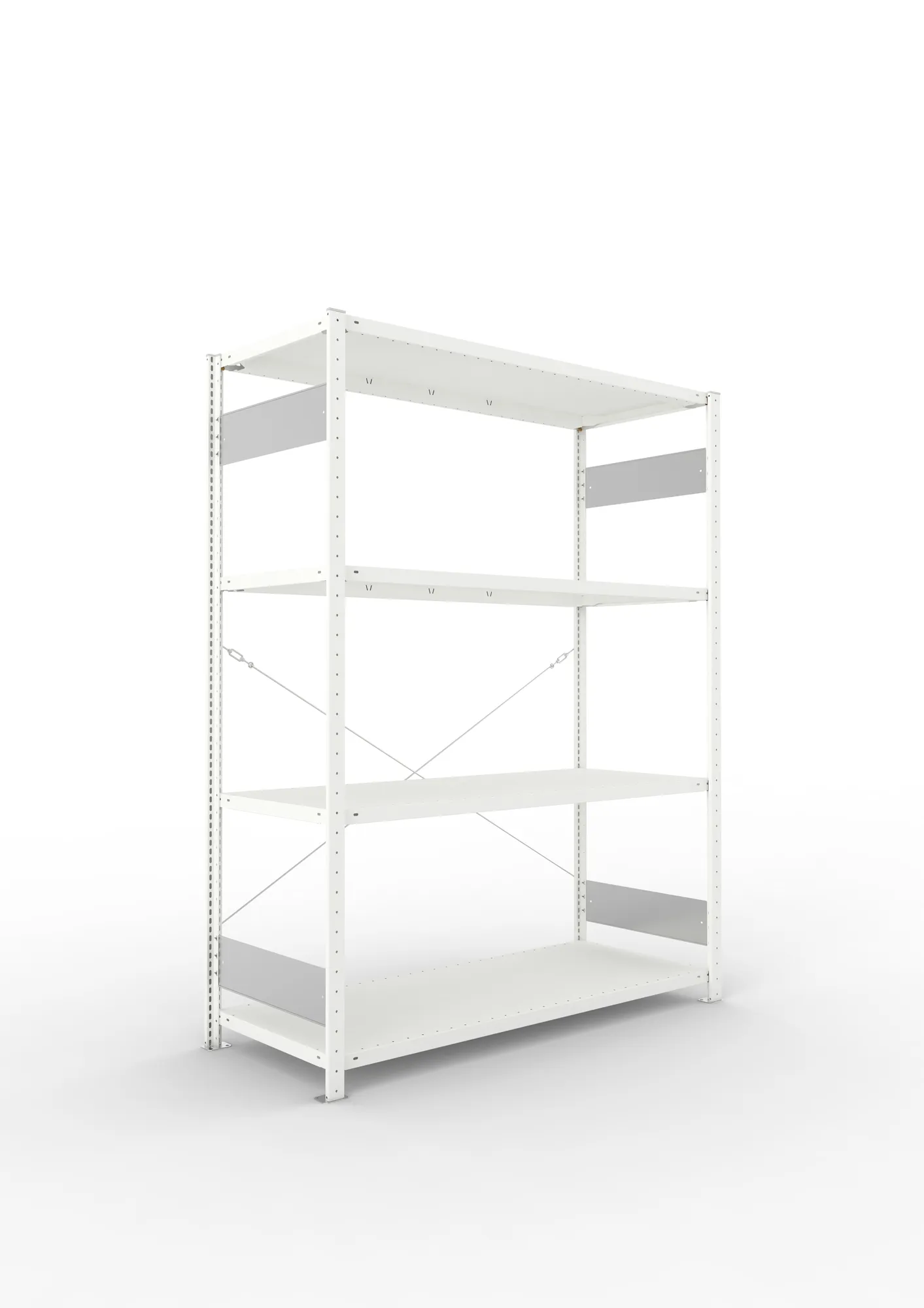 META CLIP S3, Fachbodenregal, Grundregal, 2000 x 1500 x 600 mm, Fachlast 200 kg, 4 Ebenen, RAL 7035 – Ansicht in Blickhöhe