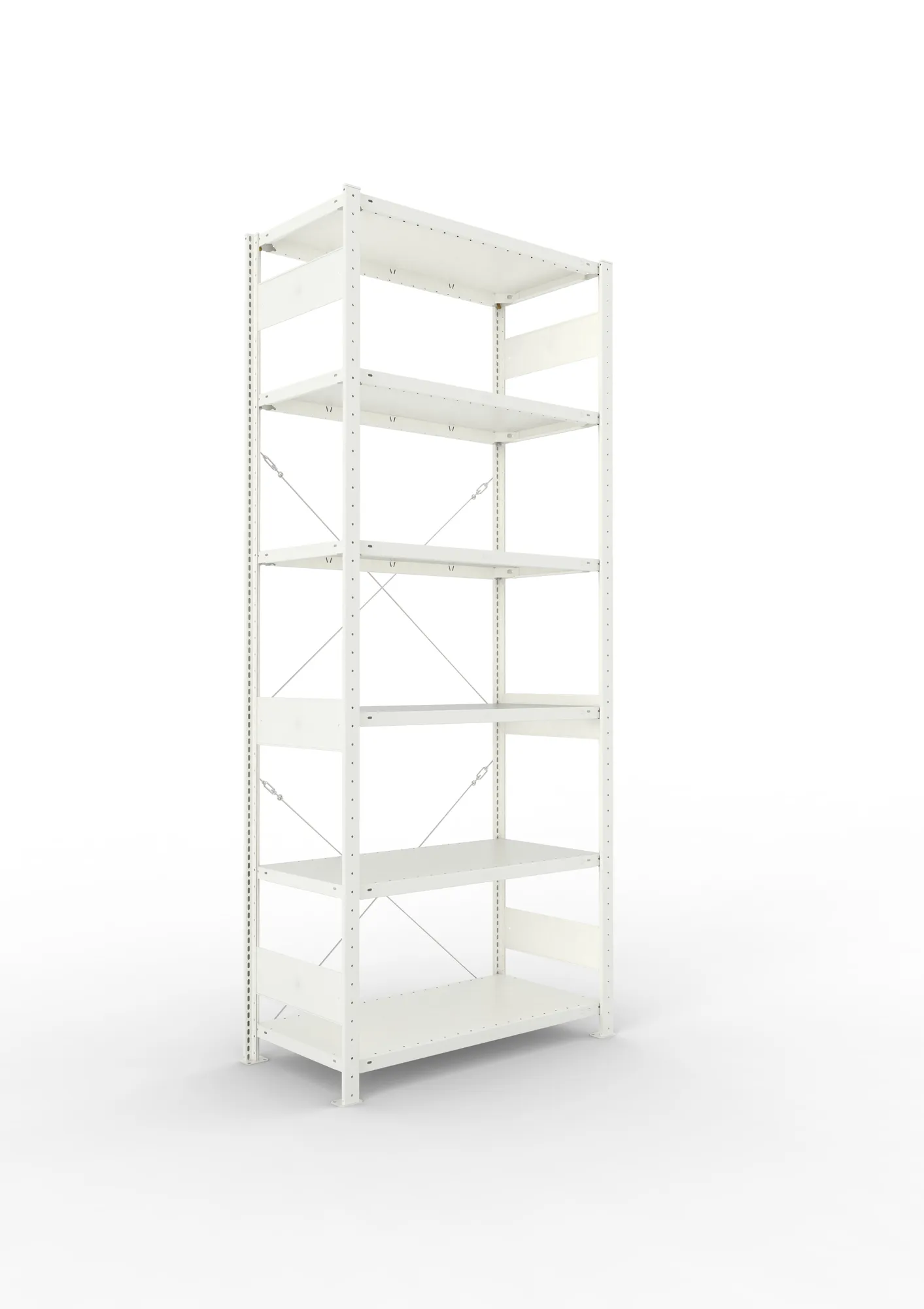 META CLIP, Fachbodenregal, Grundregal, 2500 x 1000 x 500 mm, Fachlast 150 kg, 6 Ebenen, RAL 7035 – Ansicht in Blickhöhe