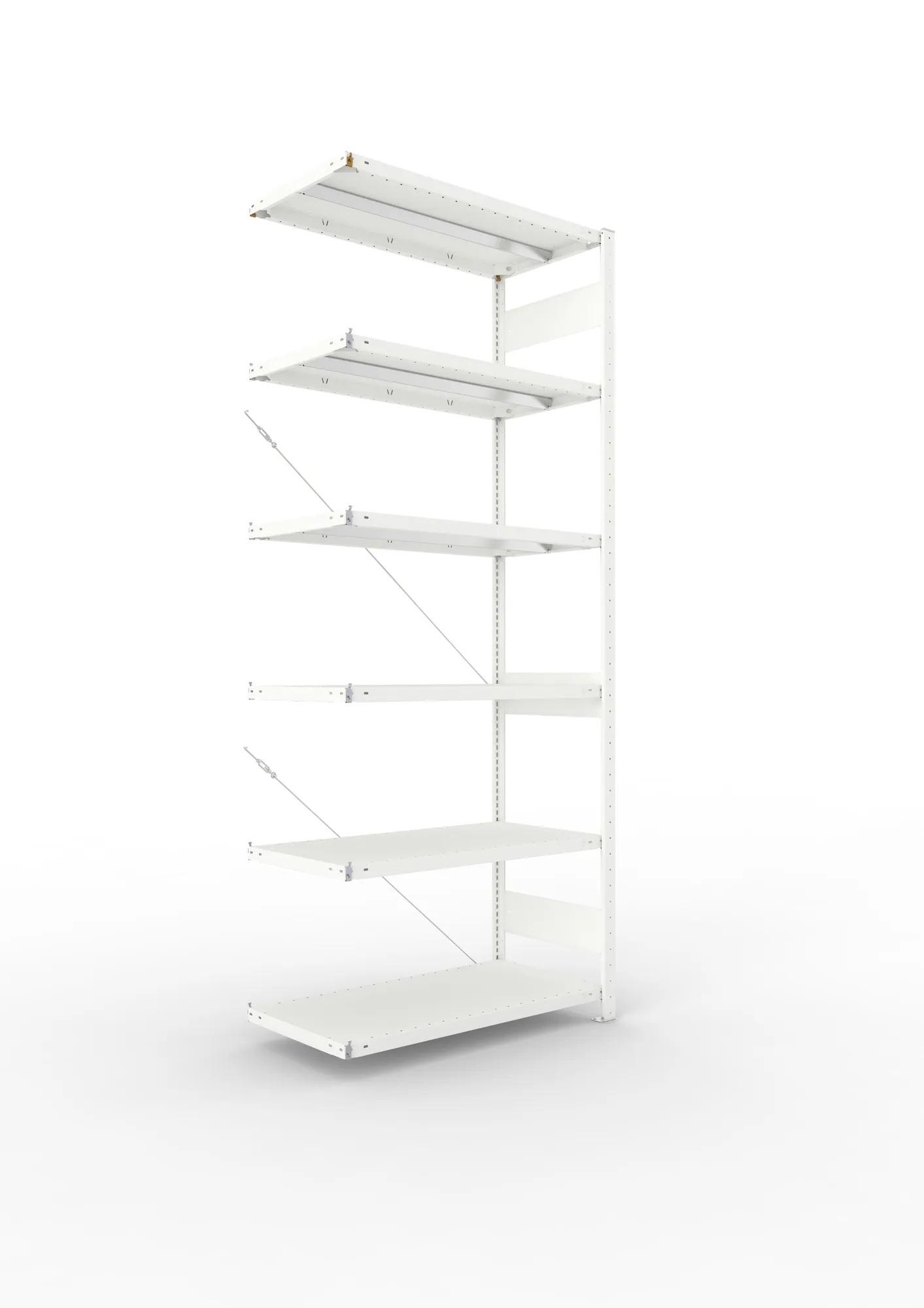 META CLIP, Fachbodenregal, Anbauregal, 2500 x 1000 x 500 mm, Fachlast 330 kg, 6 Ebenen, RAL 7035 – Ansicht in Blickhöhe