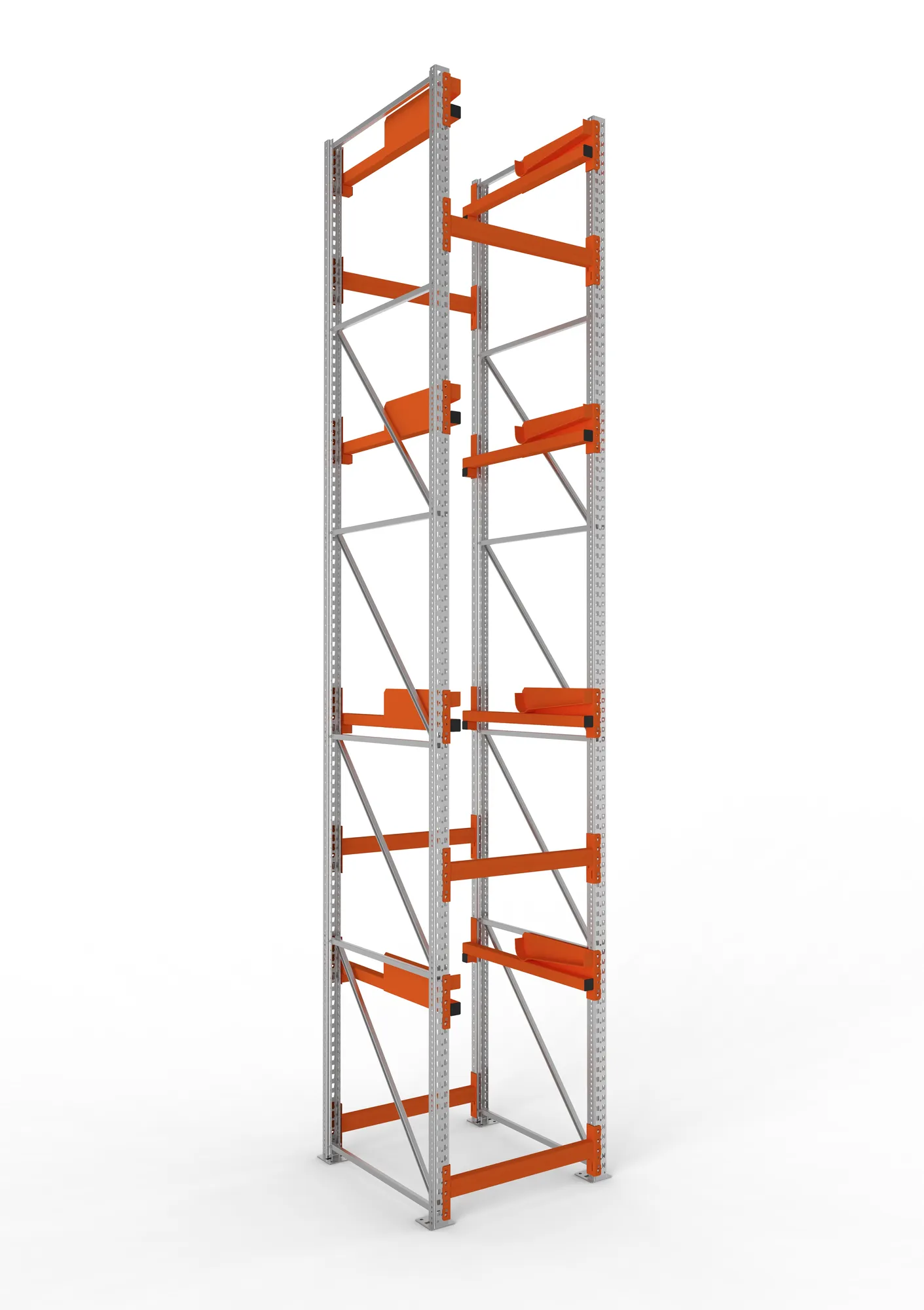 META MULTIPAL, Kabeltrommelregal, Grundregal, 5500 x 900 x 1100 mm, Feldlast 5500 kg, 4 Ebenen, Typ 2, RAL 5010 – Ansicht in Blickhöhe