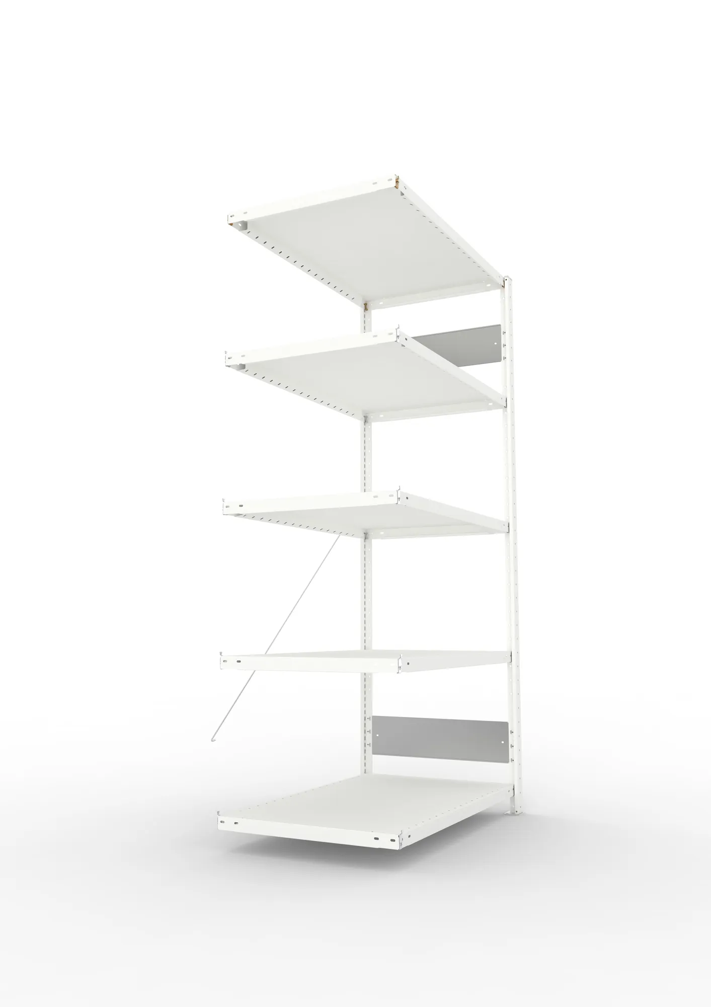 META CLIP S3, Fachbodenregal, Anbauregal, 2000 x 1000 x 600 mm, Fachlast 230 kg, 5 Ebenen, RAL 7035 – Seitenansicht