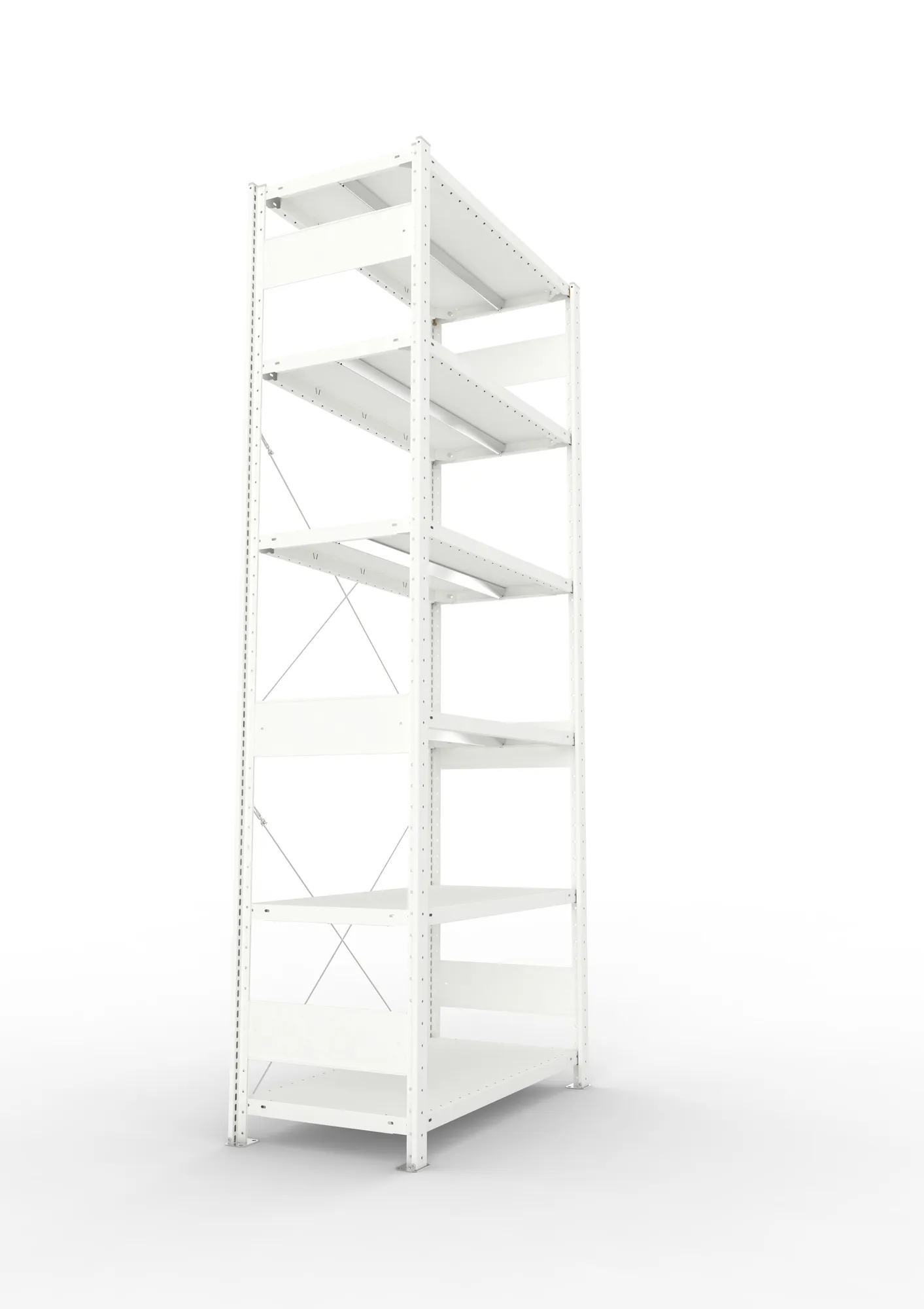 META CLIP, Fachbodenregal, Grundregal, 2500 x 1000 x 500 mm, Fachlast 330 kg, 6 Ebenen, RAL 7035 – Seitenansicht