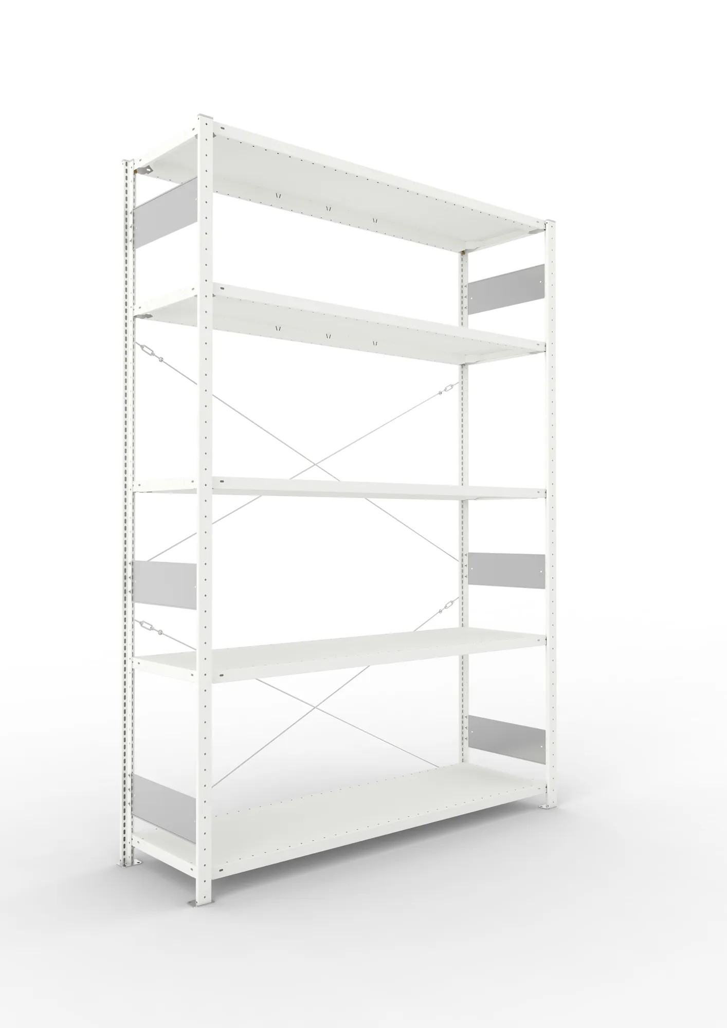 META CLIP S3, Fachbodenregal, Grundregal, 2500 x 1700 x 500 mm, Fachlast 200 kg, 5 Ebenen, RAL 7035 – Ansicht in Blickhöhe