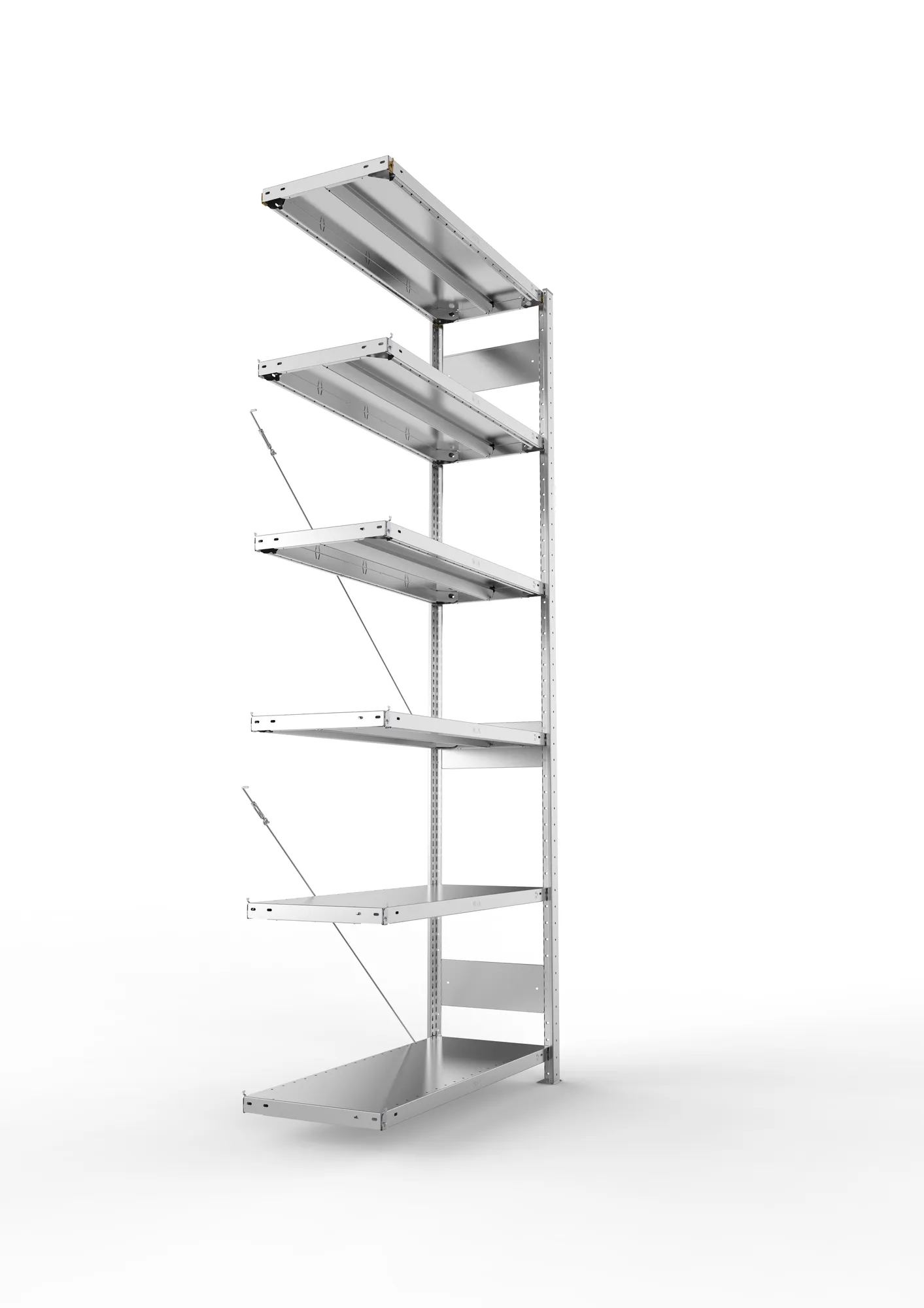 META CLIP, Fachbodenregal, Anbauregal, 2500 x 1000 x 400 mm, Fachlast 330 kg, 6 Ebenen, verzinkt – Seitenansicht