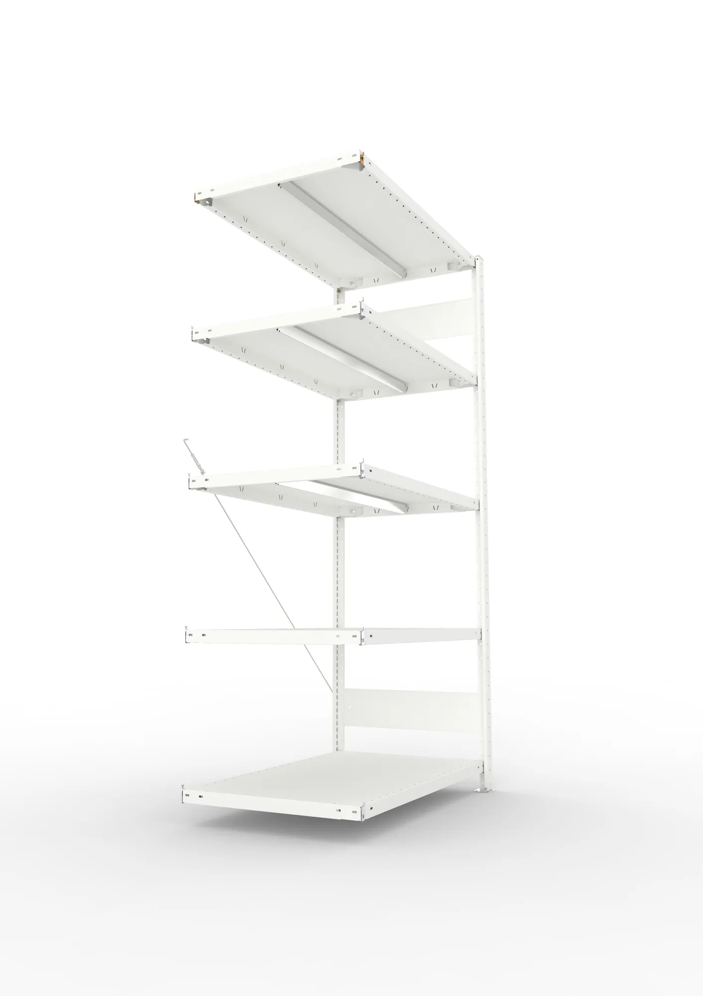 META CLIP, Fachbodenregal, Anbauregal, 2000 x 1000 x 600 mm, Fachlast 330 kg, 5 Ebenen, RAL 7035 – Seitenansicht