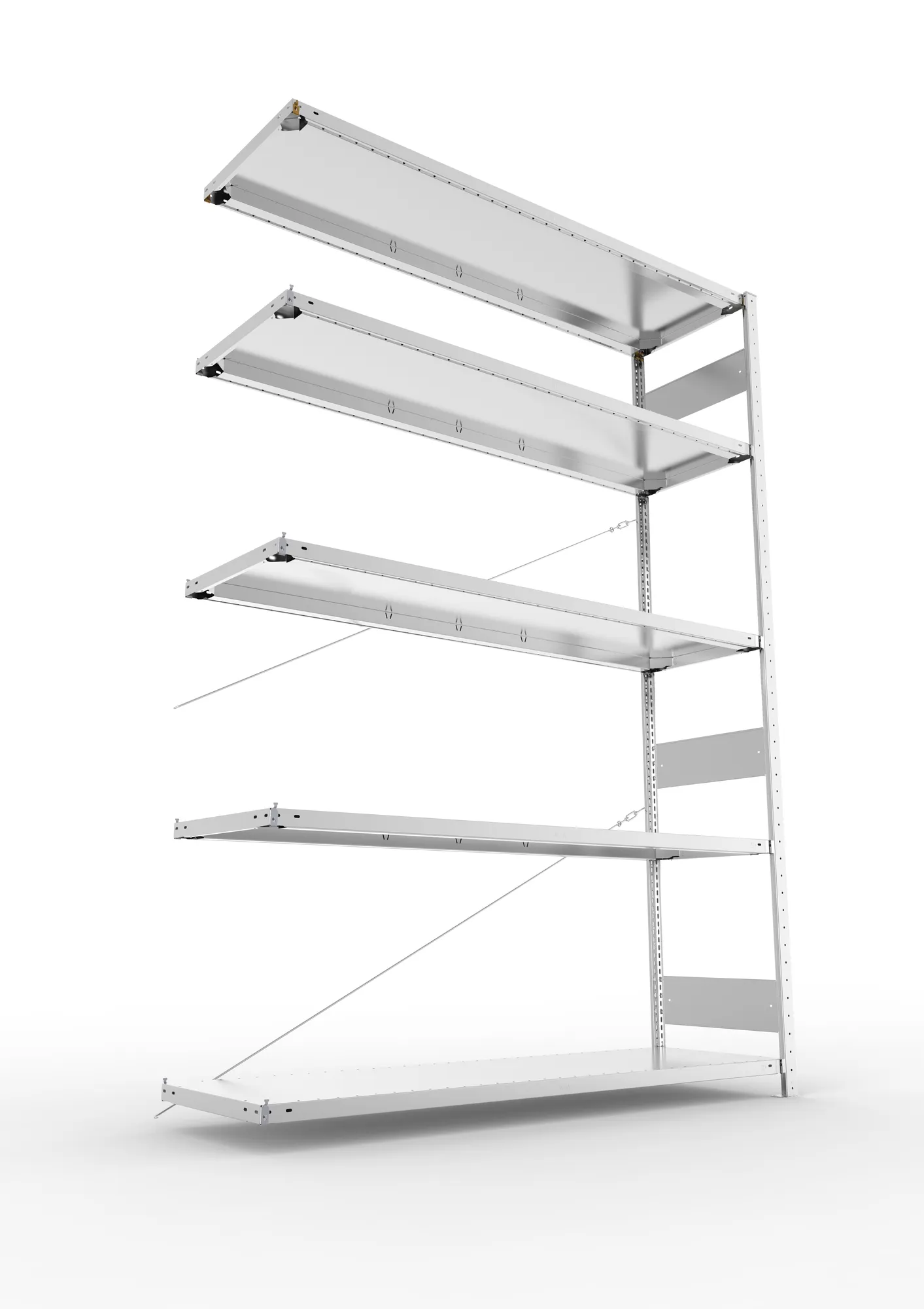 META CLIP S3, Fachbodenregal, Anbauregal, 2500 x 1700 x 500 mm, Fachlast 200 kg, 5 Ebenen, verzinkt – Ansicht von unten