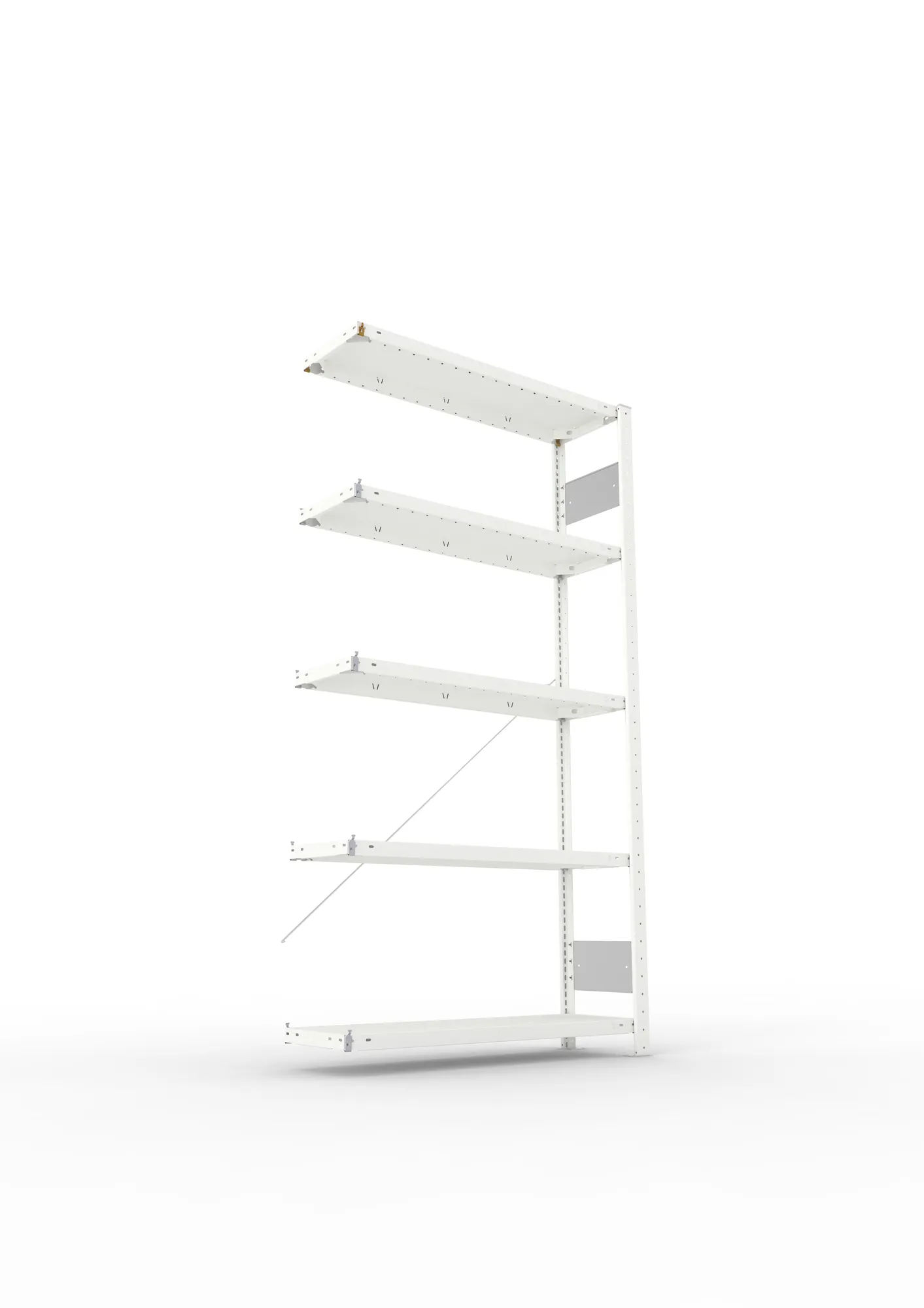 META CLIP S3, Fachbodenregal, Anbauregal, 2000 x 1000 x 300 mm, Fachlast 150 kg, 5 Ebenen, RAL 7035 – Ansicht von unten