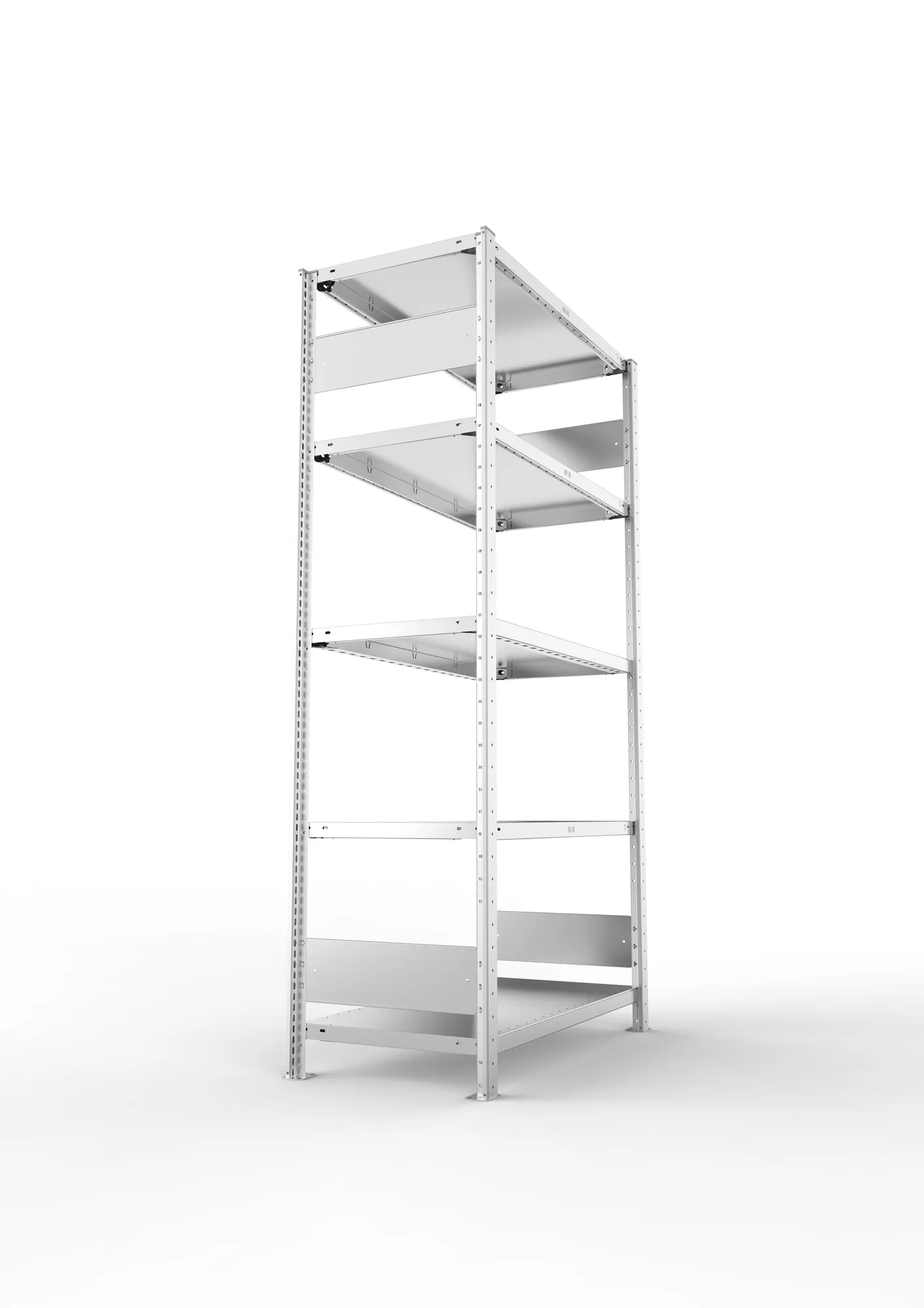META CLIP S3, Fachbodenregal, Grundregal, 2000 x 1000 x 500 mm, Fachlast 150 kg, 5 Ebenen, Längsriegel, verzinkt – Seitenansicht