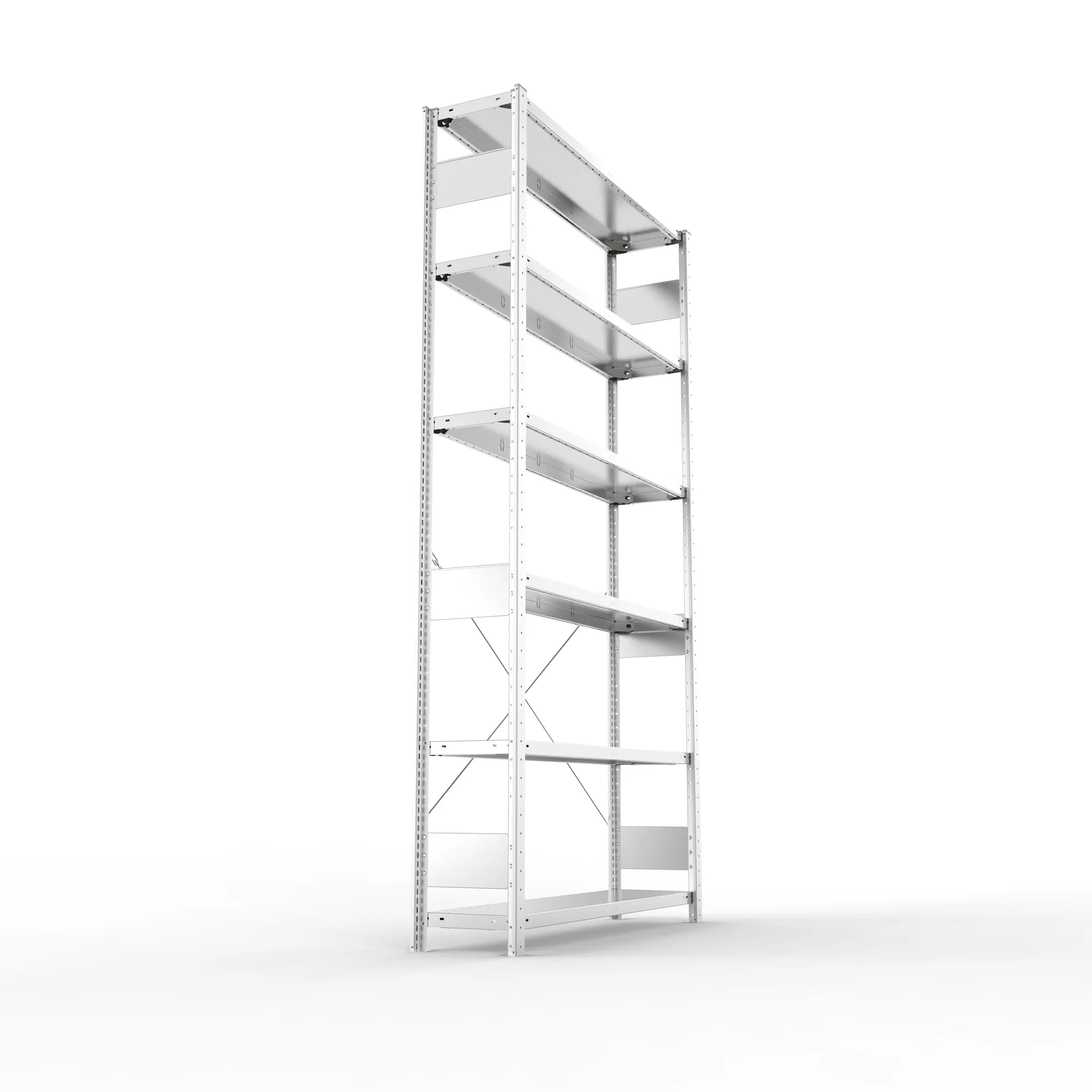 META CLIP S3, Fachbodenregal, Grundregal, 2500 x 1300 x 300 mm, Fachlast 230 kg, 6 Ebenen, verzinkt – Seitenansicht