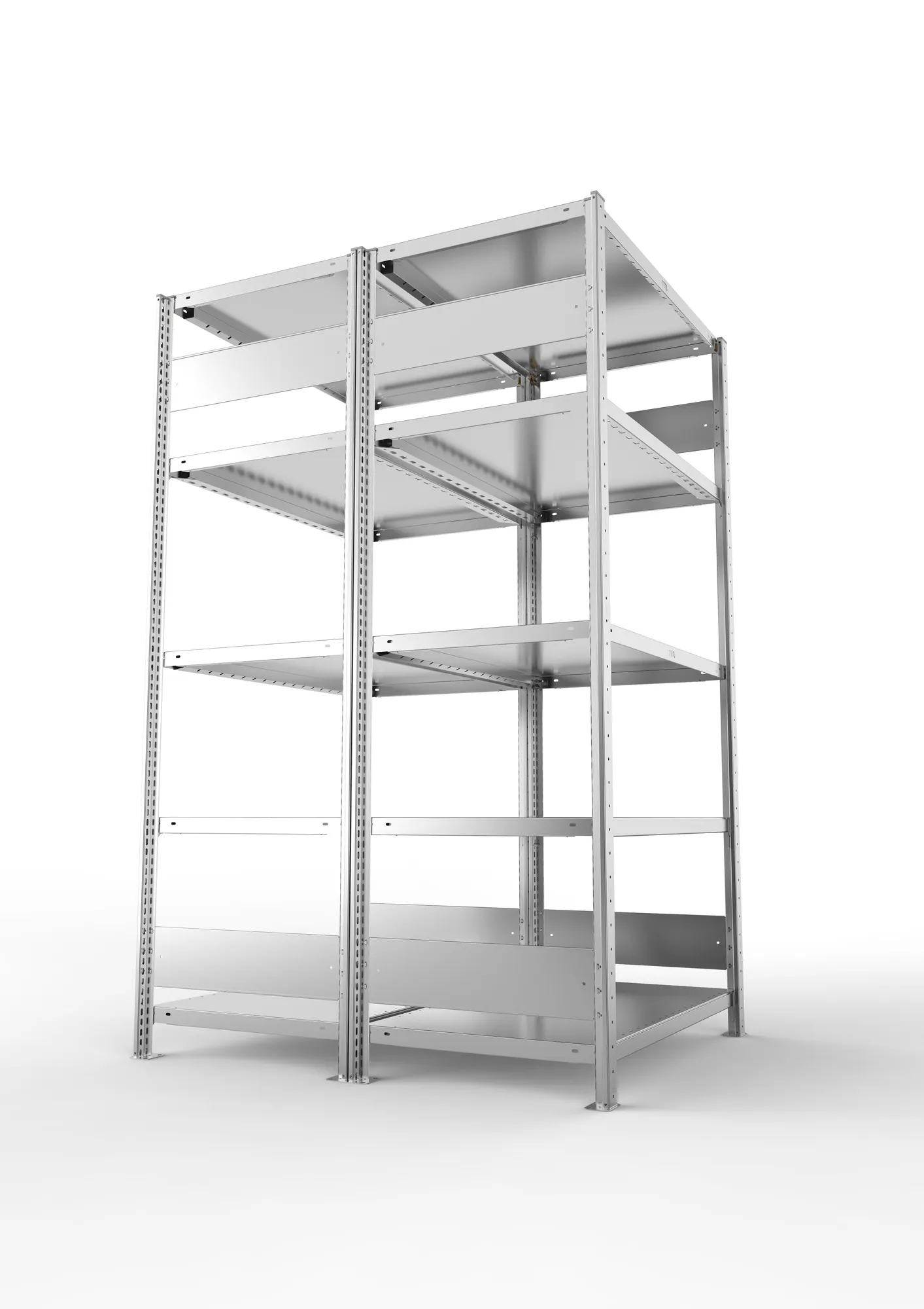 META CLIP S3, Fachbodenregal, Doppel-Grundregal, 2000 x 1000 x 600 mm, Fachlast 230 kg, 5 Ebenen, Längsriegel, verzinkt – Seitenansicht